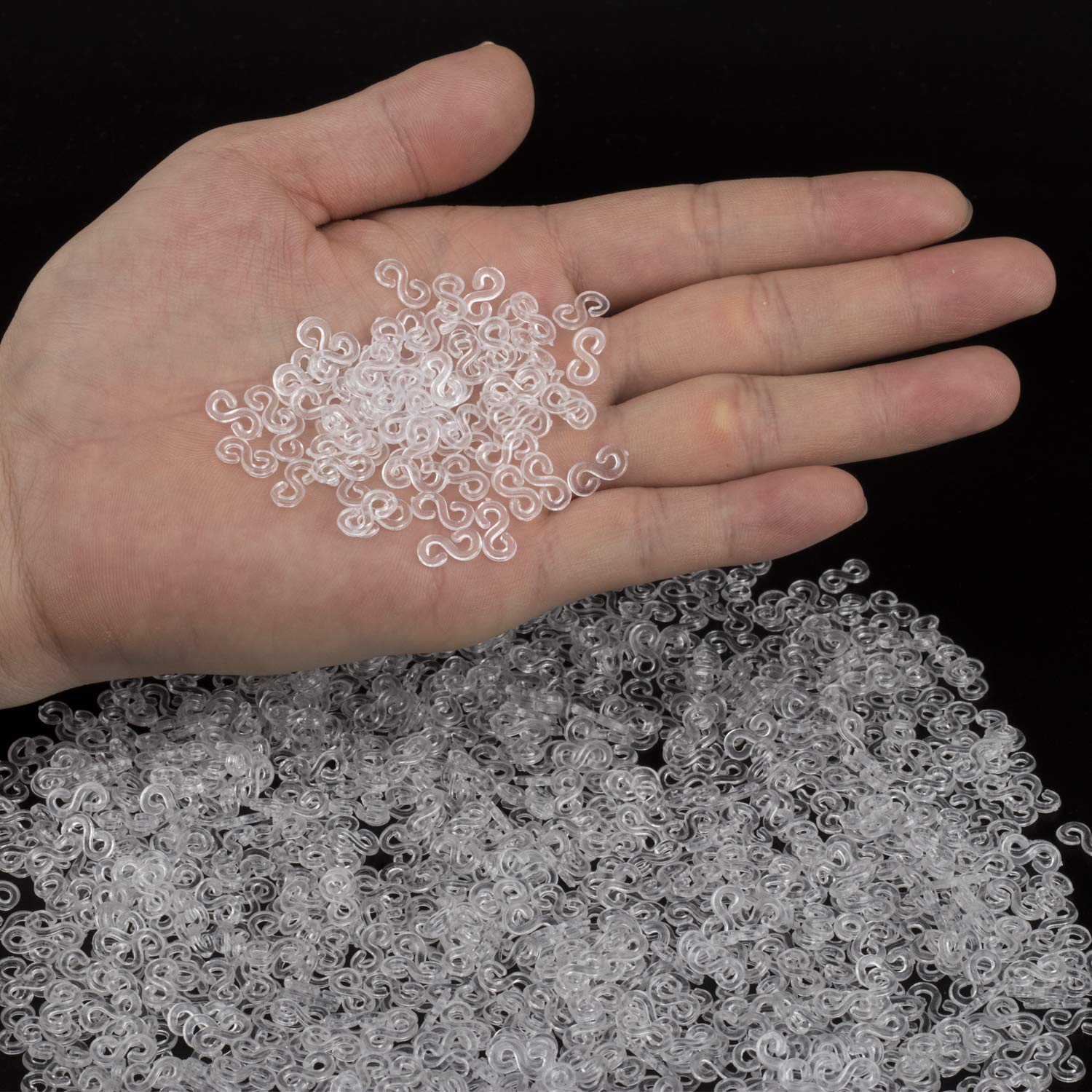 OIIKI 1000pcs S Shape Clips Rubber Band Clips Plastic Connectors Refill Kit for DIY Loom Bracelets - Clear - Perfect for Jewelry Making, Craft Projects & Kids DIY Activities
