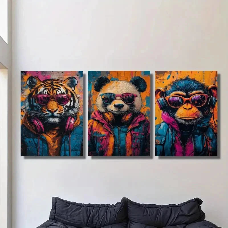 3-Piece Animals Wearing Glasses & Headphones Wall Art Set - 40x60cm Framed Canvas Prints - High Quality Australian Made - Perfect for Living Room, Bedroom or Office Decor