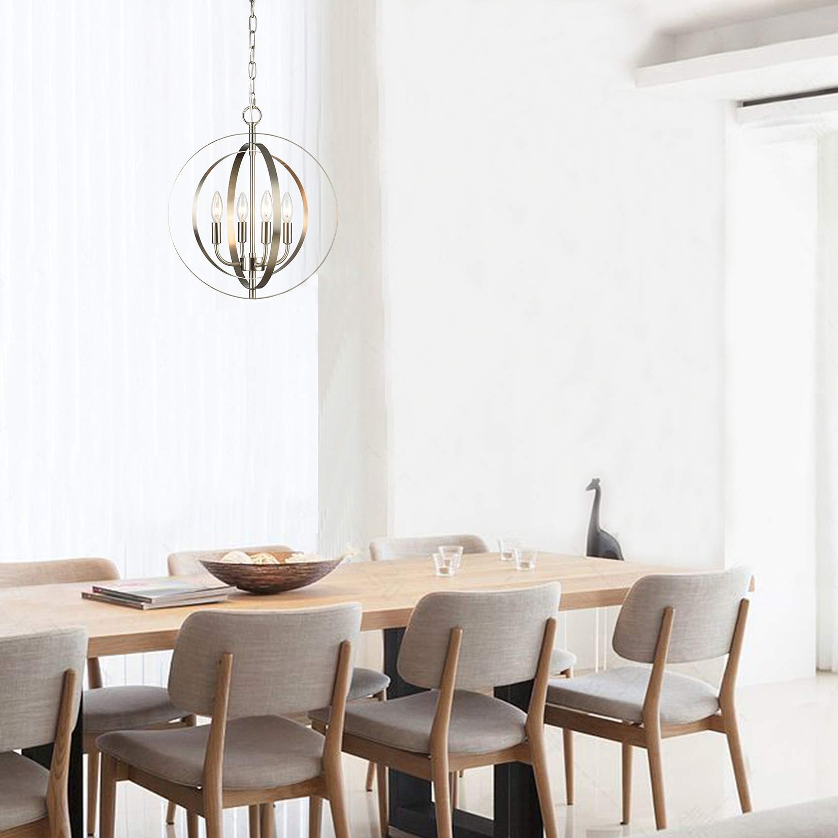 MICSIU Brushed Nickel Spherical Pendant Light Fixture - Modern 4-Light Dimmable Chandelier with Glass Shades - Hanging Ceiling Lighting for Living Room, Dining Room, Kitchen, Foyer, Hallway, Entryway - Perfect for Home Decor, Interior Design and Ambient Lighting