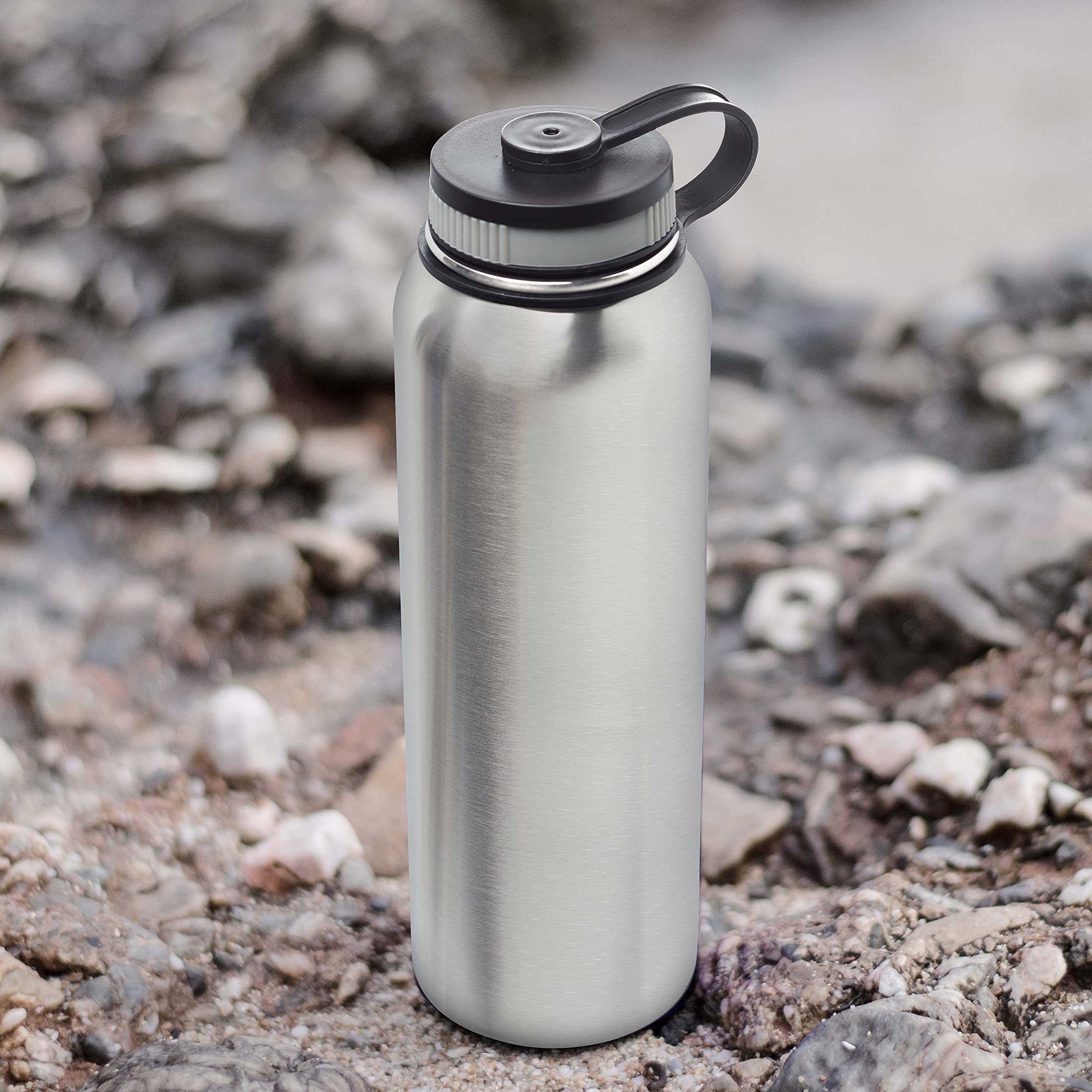 6 Pack 41 oz Stainless Steel Vacuum Insulated Water Bottles - Double Wall Silver Thermal Flask - Perfect for Hiking, Gym & Outdoor Activities
