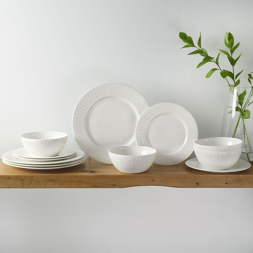 Patterson Vegan Bone 12-Piece Dinnerware Set - Service for 4 - Eco-Friendly Porcelain Dinner Plates, Bowls & Mugs - Perfect for Family Dinners, Entertaining Guests & Everyday Use