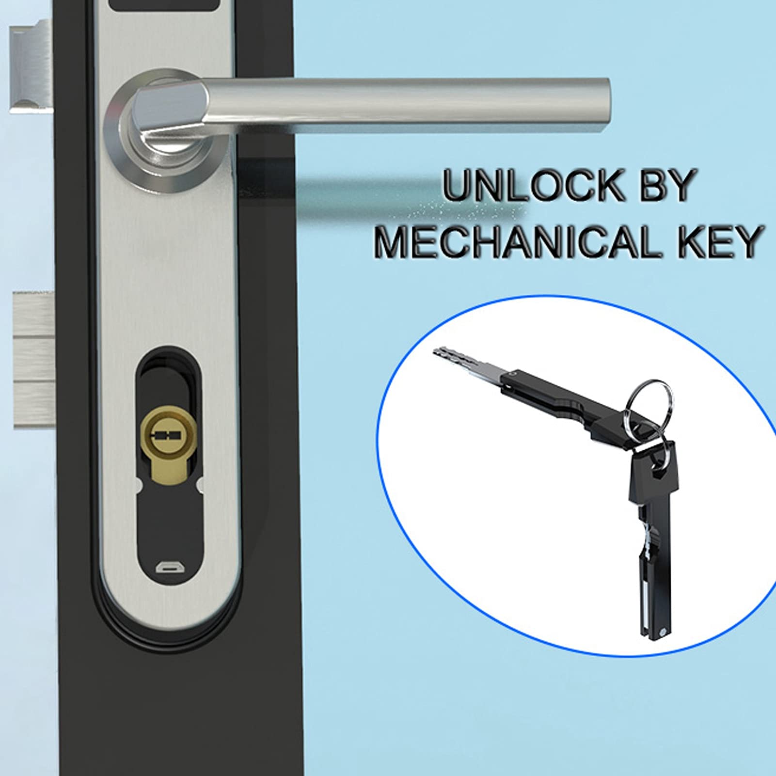 Smart Fingerprint Door Lock with Keypad & Deadbolt - Keyless Entry with Password, Card & Handle for Home, Apartment, Office (Silver) | Secure & Convenient for Schools, Villas & Businesses