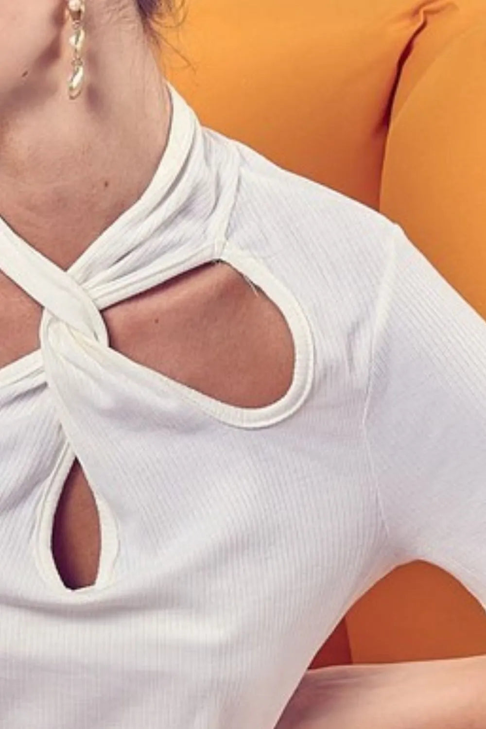 BiBi Soft Rib Knit Twist Neck Detailed Top for Women - Casual Chic T-Shirt for Everyday Wear, Layering & Outfits