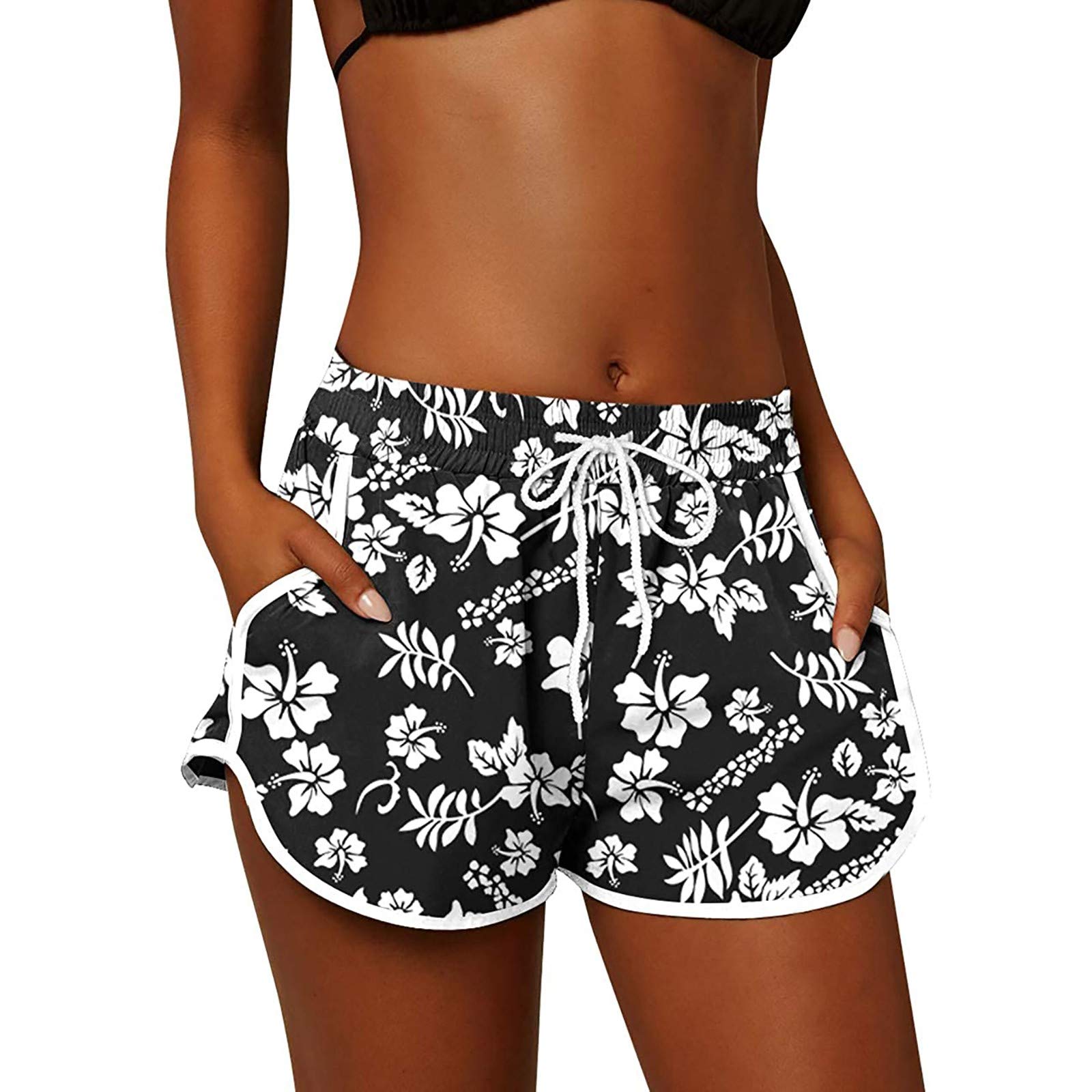 Women's Casual Floral Running Shorts with Pockets - Comfy Lounge Athletic Shorts for Summer, Beach, Swimming & Yoga | Quick-Dry Breathable Workout Shorts for Women