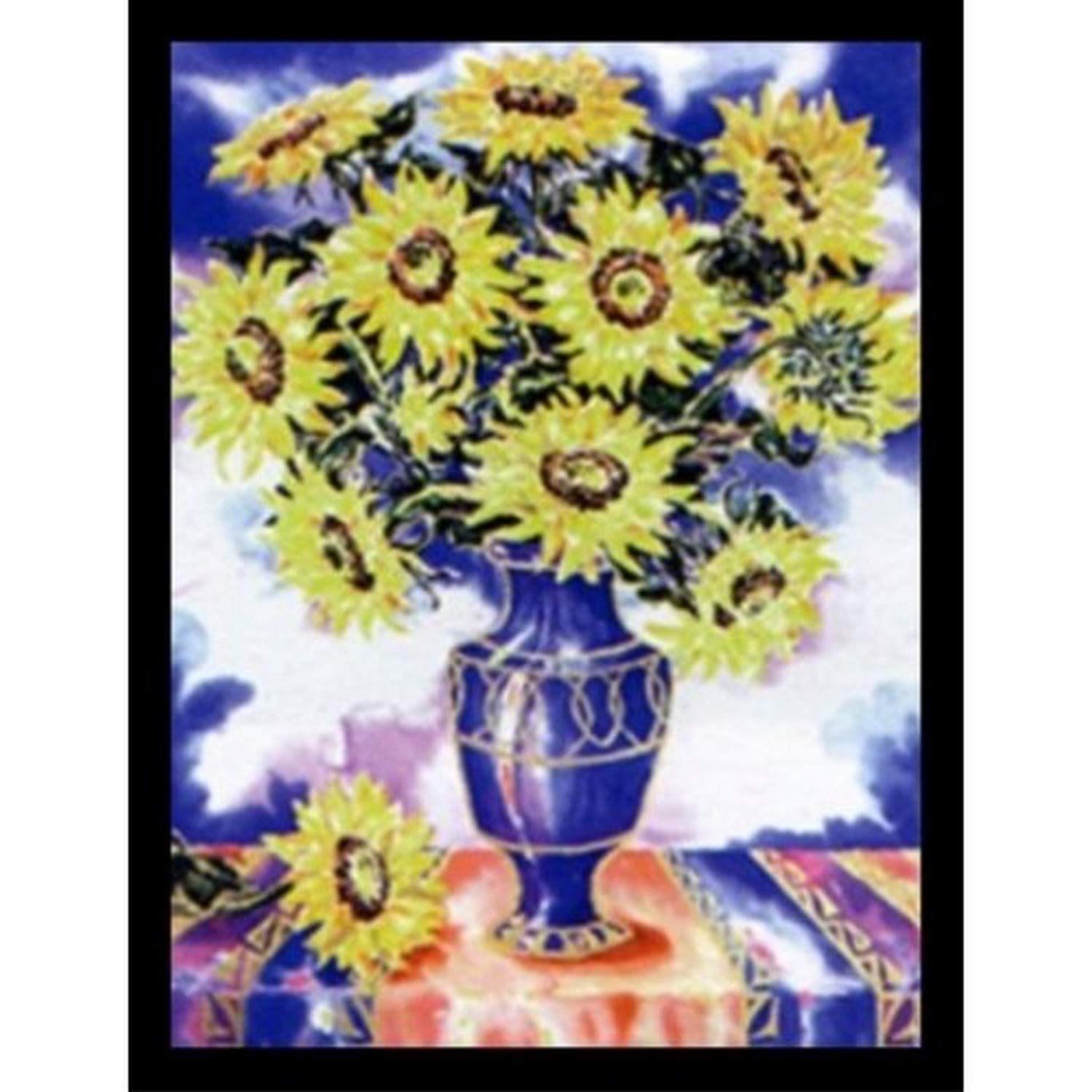 Buyartforless Framed Jan Law 20x27 Art Print - Yellow Sunflowers in Blue Vase Colorful Purple Wall Decor | Perfect for Living Room, Bedroom & Office