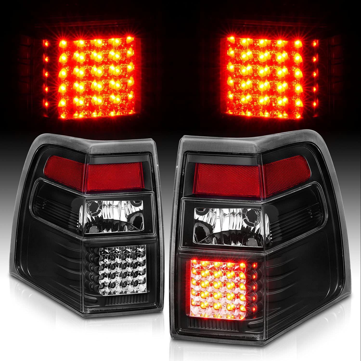 AmeriLite Black LED Replacement Brake Tail Lights Set for 2007-2017 Ford Expedition - Left & Right Side - Durable, Bright, Easy Installation - Perfect for Night Driving & Enhanced Safety