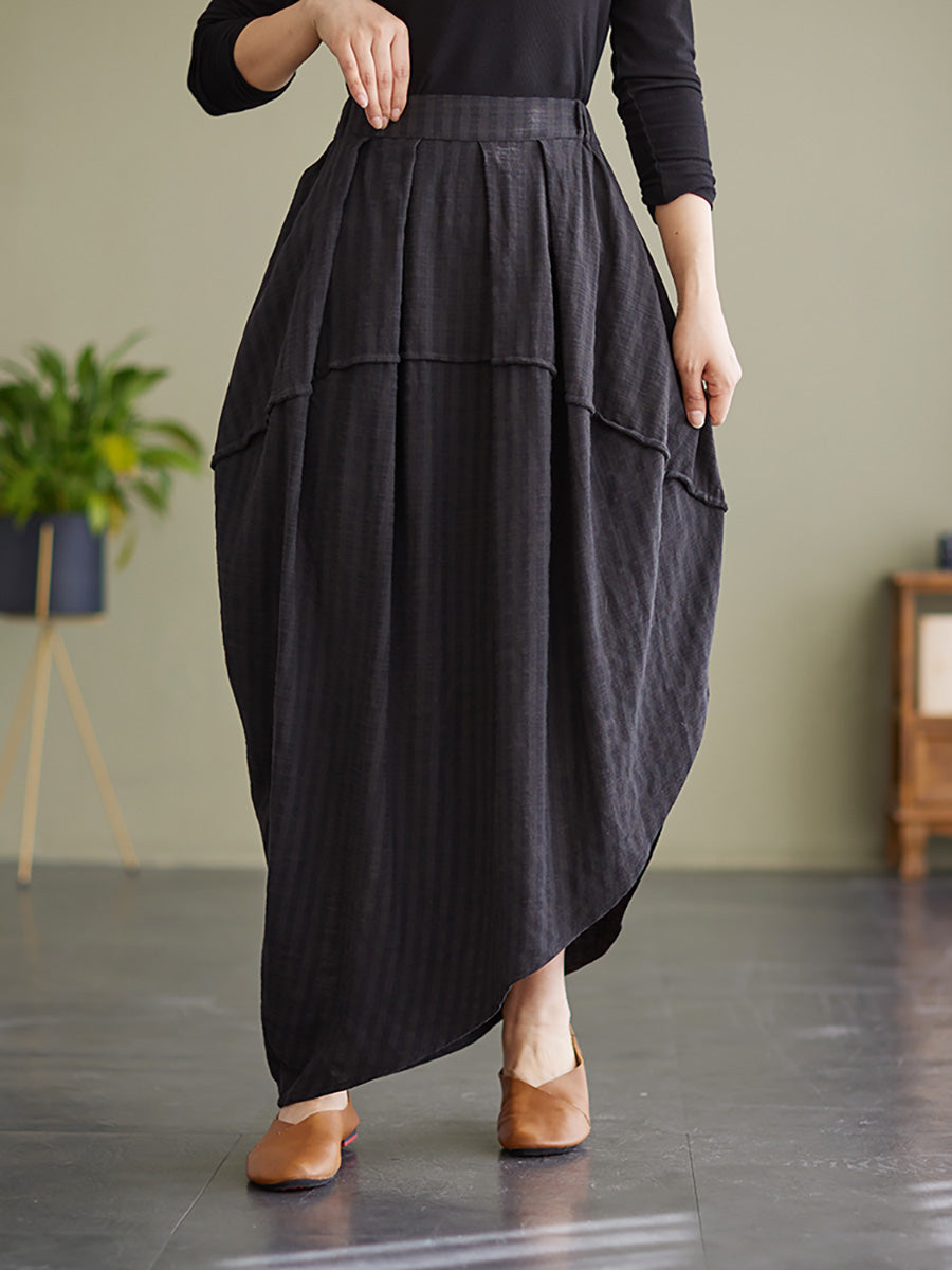 Plus Size Striped Elastic Waist Flowy Summer Skirt for Women - Comfortable A-Line Midi Skirt for Casual Wear, Beach Vacation & Office Outfits