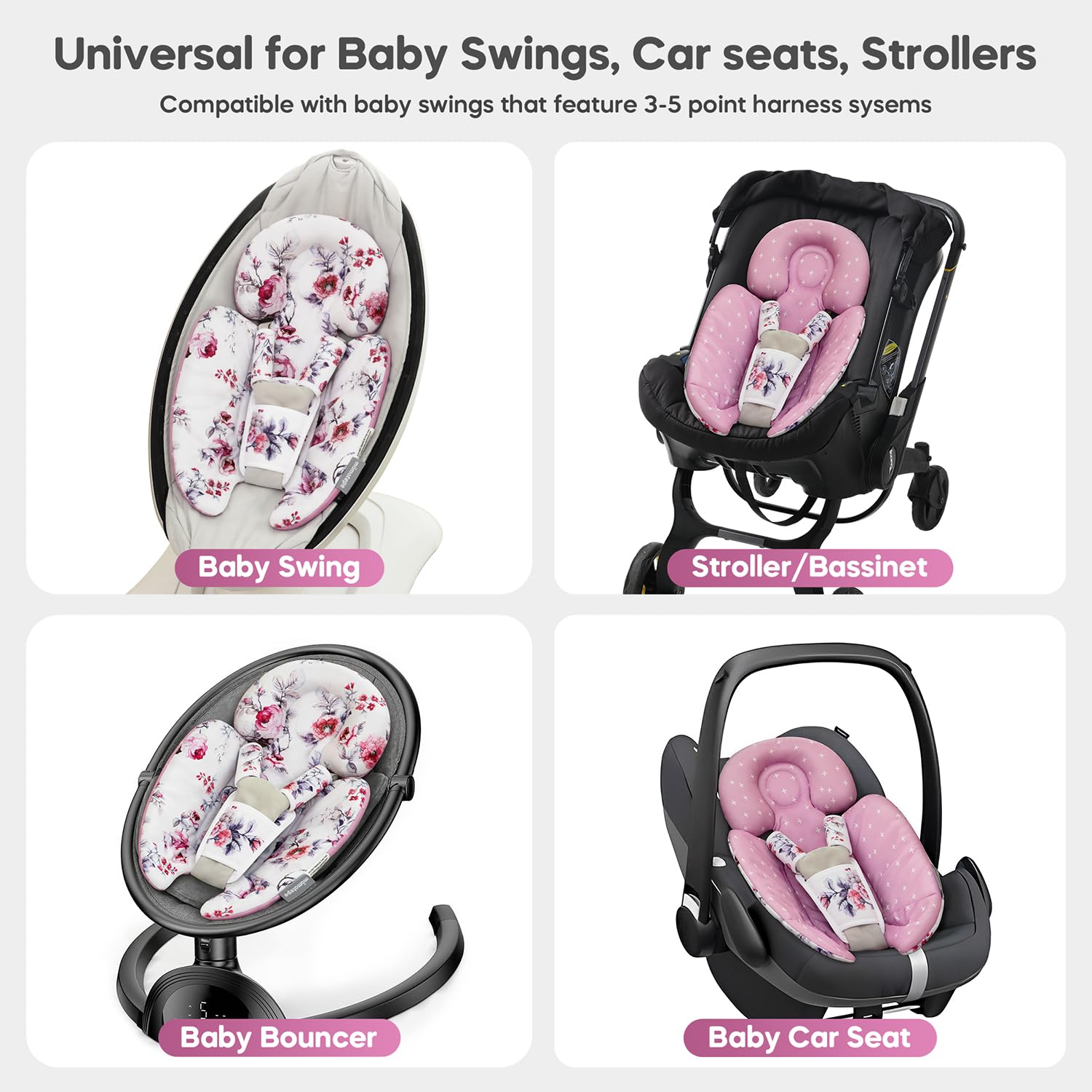 4moms Mamaroo & Graco Swing Infant Insert - Newborn Head & Body Support Cushion with Breathable Soft Fabric - Universal for Baby Swings, Car Seats & Strollers - Perfect for Napping, Traveling and On-the-Go Comfort