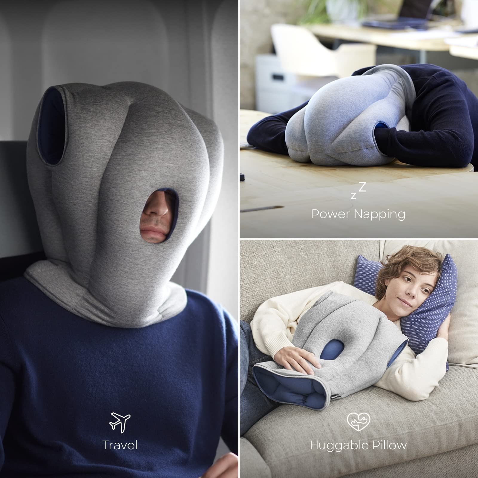 Original Ostrichpillow Travel & Nap Pillow - Premium Microbeads Filled, Patented Ergonomic Design for Airplane, Office & Home Use - Machine Washable & Portable Comfort for Travelers
