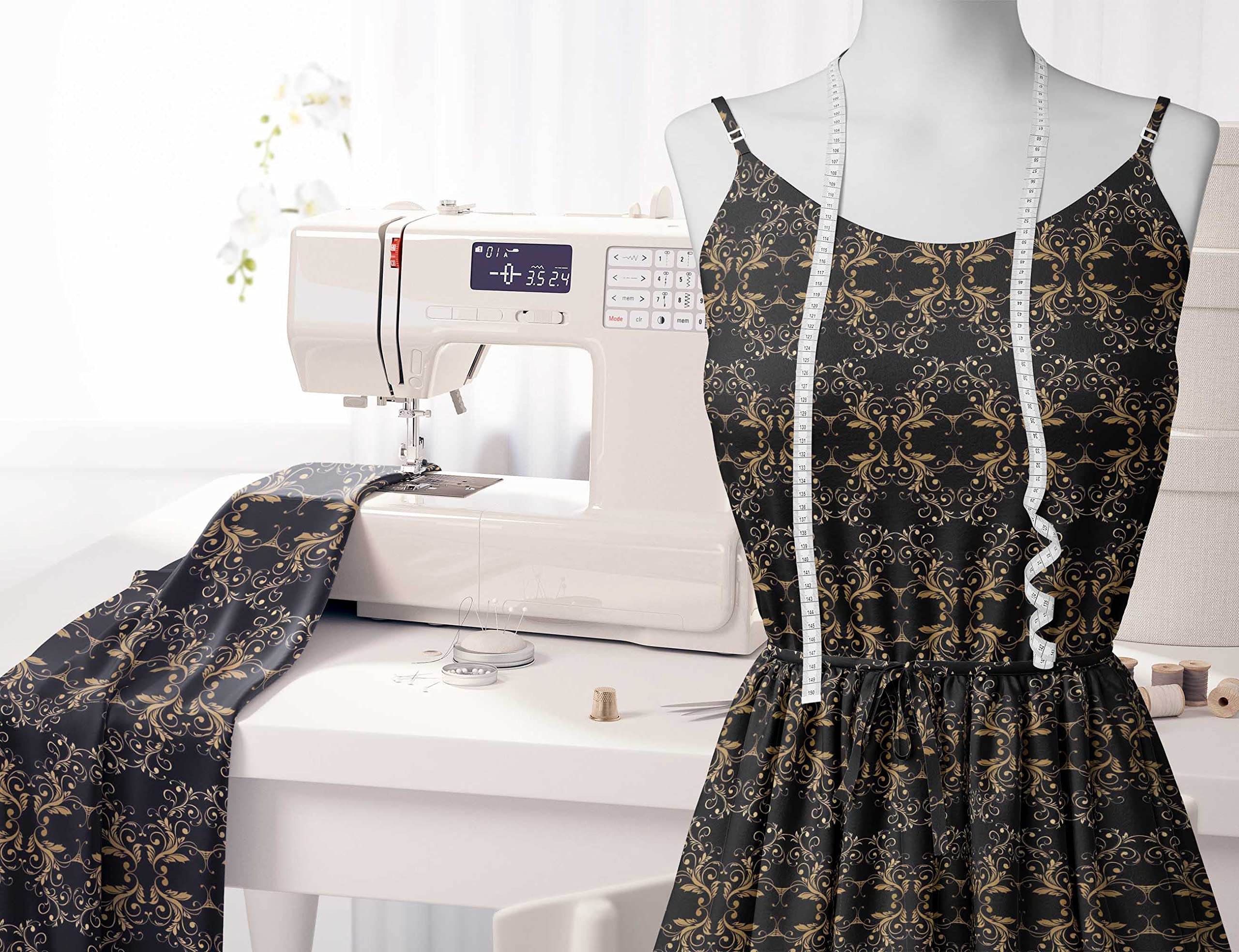 Soimoi Moss Georgette Brown Fabric by The Yard - 42 Inch Wide Filigree Damask Print Material - Elegant Printed Fabric for Dresses, Curtains & Home Decor Projects