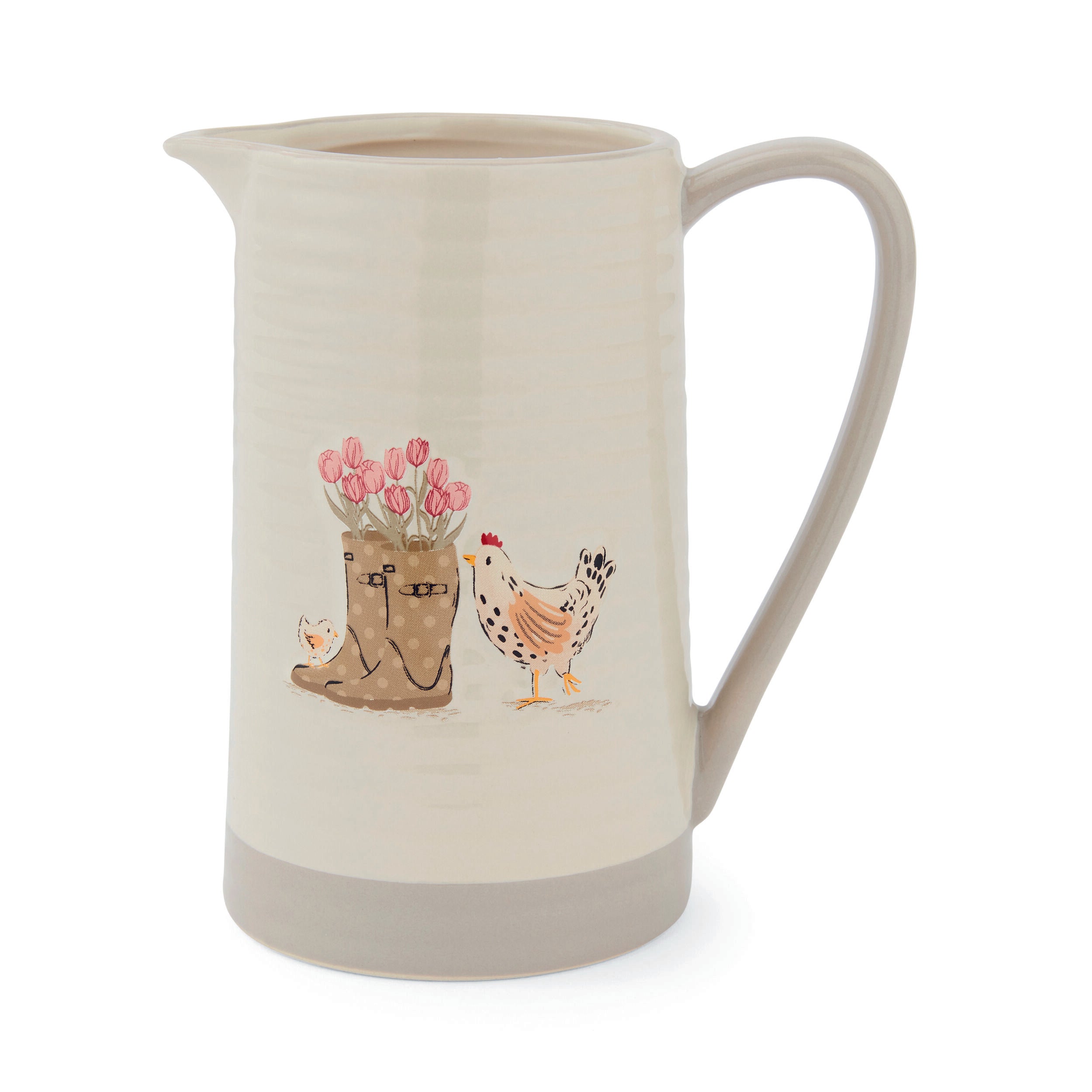 Hen House Lane Large Jug - Premium Farmhouse Style Pitcher for Milk, Juice & Iced Tea - Perfect for Rustic Kitchen Decor & Countryside Dining