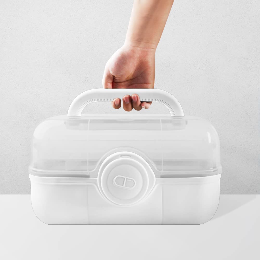Uotyle 3-Layer Portable Medicine Storage Box with Handle - Household Pill Organizer for Daily Medication, Travel & First Aid (White) - Perfect for Home, Office & Travel Use