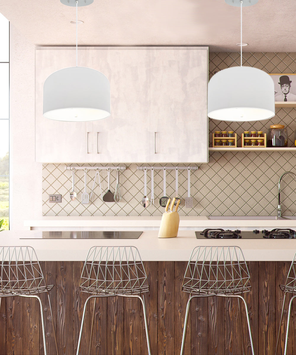 14W 2-Light Modern Pendant Lighting Fixture with White Fabric Shade & Diffuser, Adjustable White Cord - Perfect for Kitchen Island, Dining Room, or Bedroom Lighting