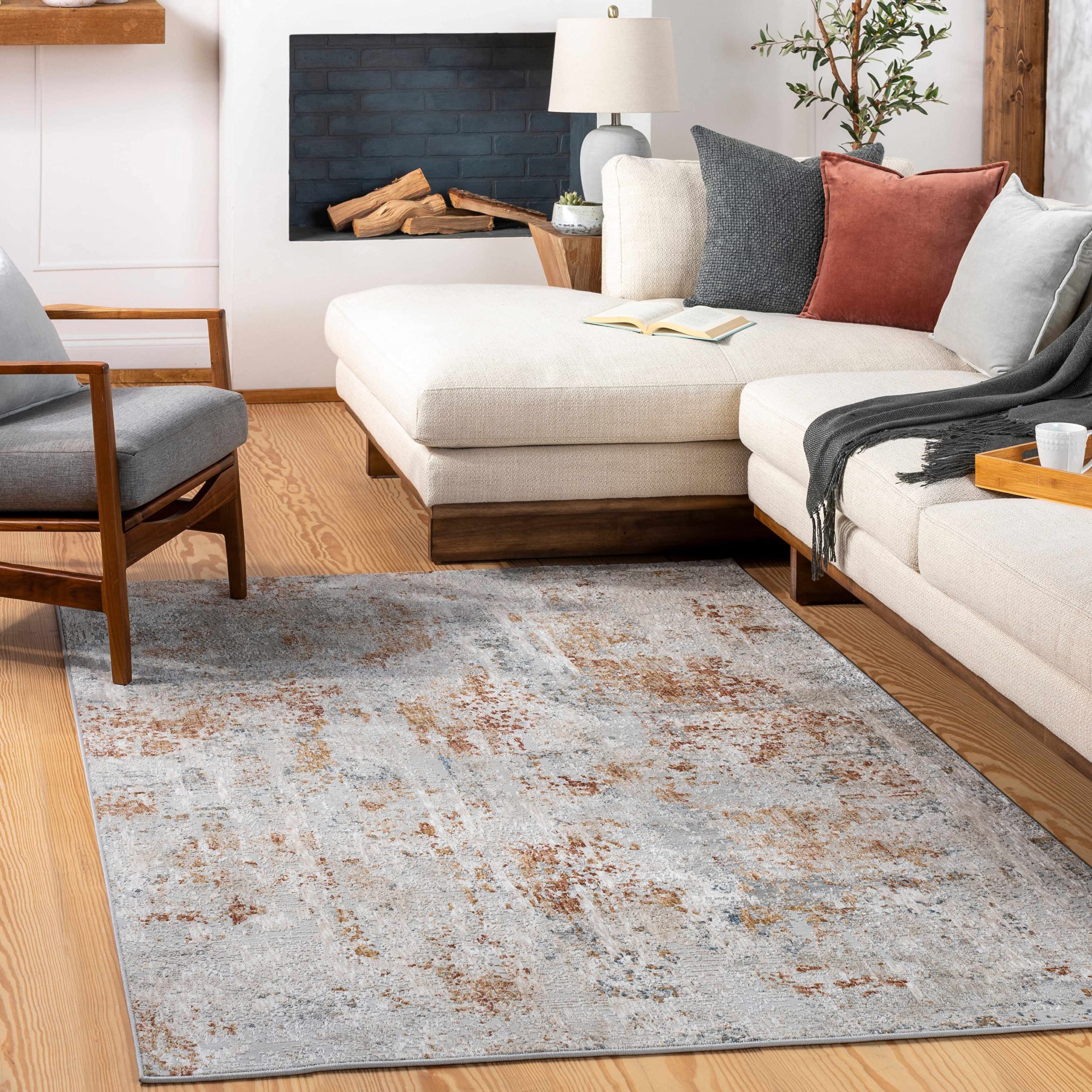 Modern Hauteloom Fulham Area Rug for Living Room & Bedroom - Blue, Brown, Red - 9' x 12' - Soft & Durable - Perfect for Home Decor, Cozy Spaces & High Traffic Areas