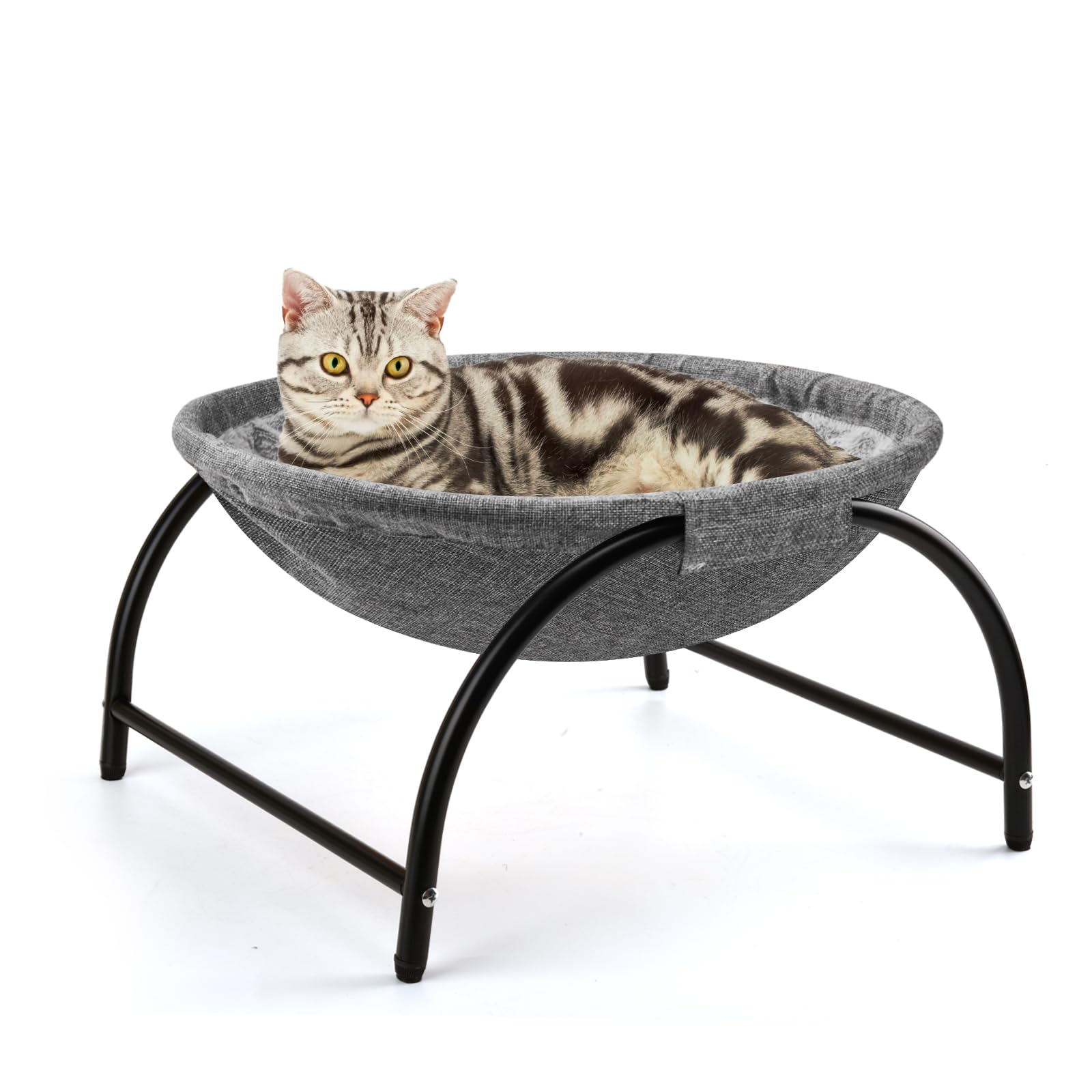Premium Elevated Cat Hammock with Removable Washable Plush Cover - Sturdy Free-Standing Cat Bed for Indoor Cats - Comfortable Raised Pet Cot with Non-Slip Base (Gray) - Perfect for Lounging, Napping & Window Watching