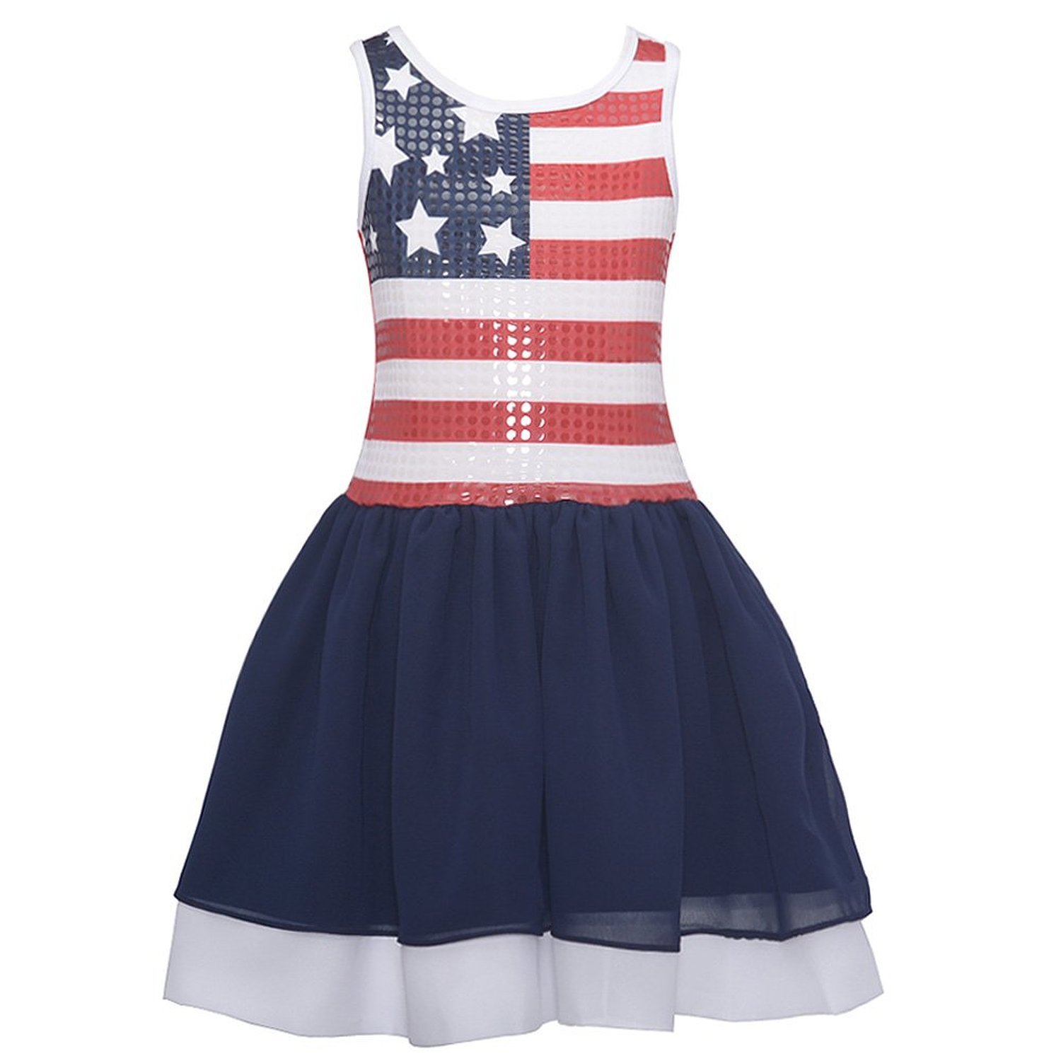 Bonnie Jean Girls' Patriotic 4th of July Sequins Dress - Navy Blue Sparkly Party Outfit for Toddler & Kids 4-6X | Perfect for Independence Day Celebrations, Birthday Parties & Special Occasions