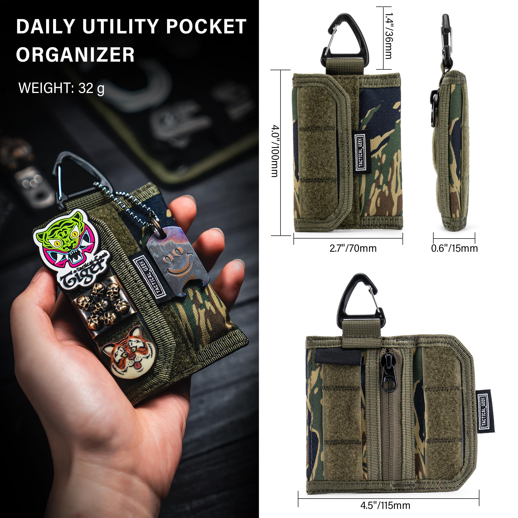 TACTICAL GEEK Storage A2 S EDC Pouch - 500D Nylon Utility Bag for Men - Compact Pocket Organizer for Knuckles, Coins & Everyday Carry - DIY Patch Area Included - Perfect for Outdoor Adventures, Travel & Tactical Gear Organization