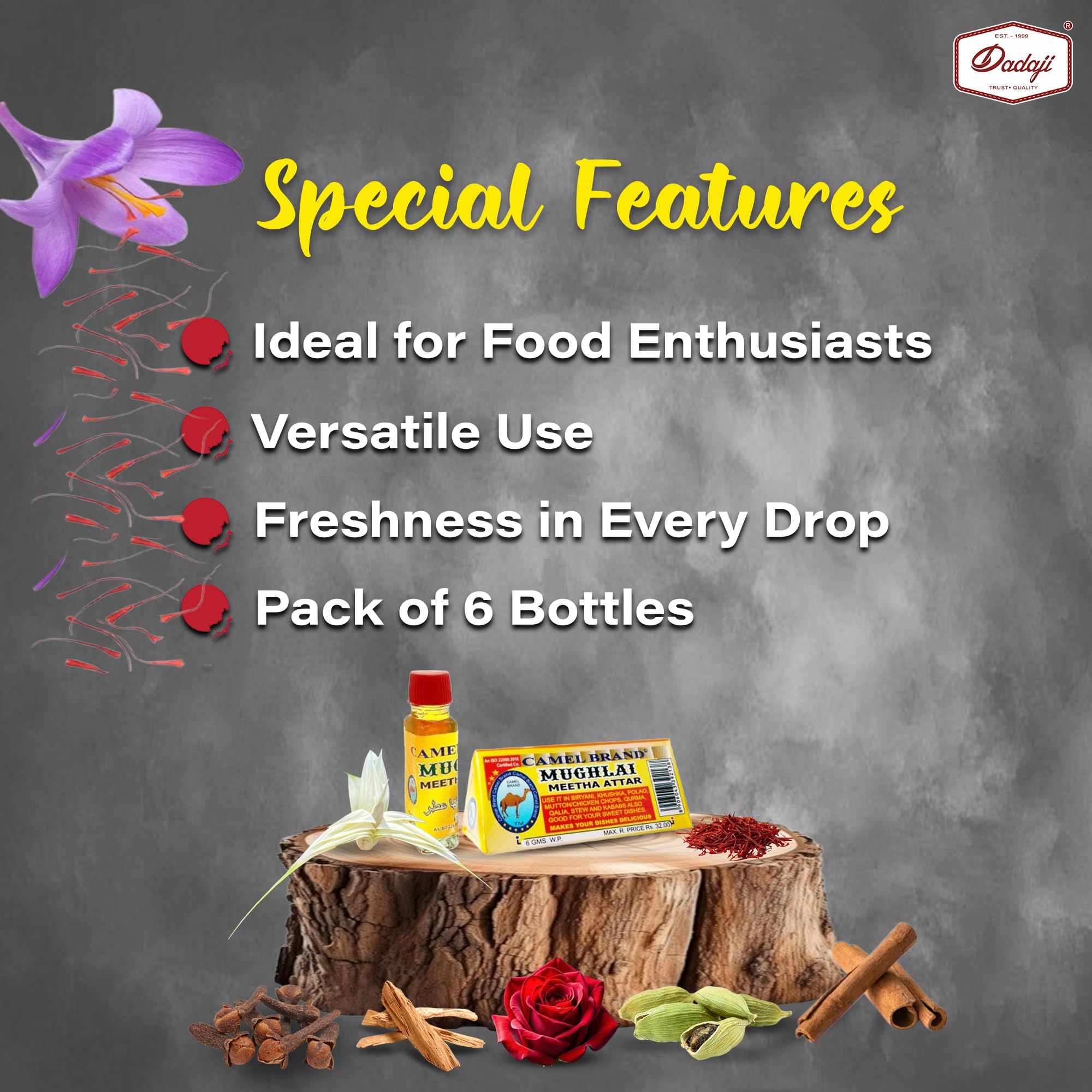 Dadaji Mughlai Sweet Attar - 36ml (Pack of 6, 6ml Each) - Premium Indian Food Flavoring for Biryani, Pulao, Kababs & Desserts | Perfect for Veg/Non-Veg Dishes, Ice Cream & Milkshakes | Authentic Indian Cuisine Essential
