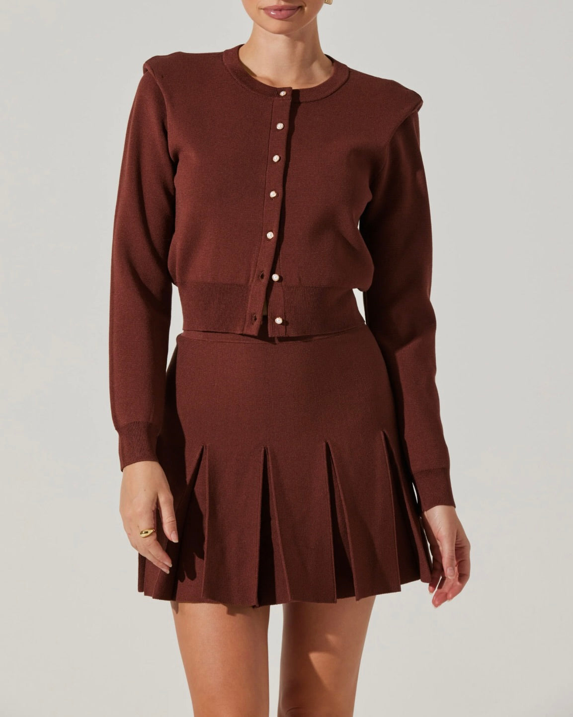 Denisa Faux Pearl Button Cardigan for Women - Elegant Mulberry Knit Sweater for Office, Date Night & Fall Layering