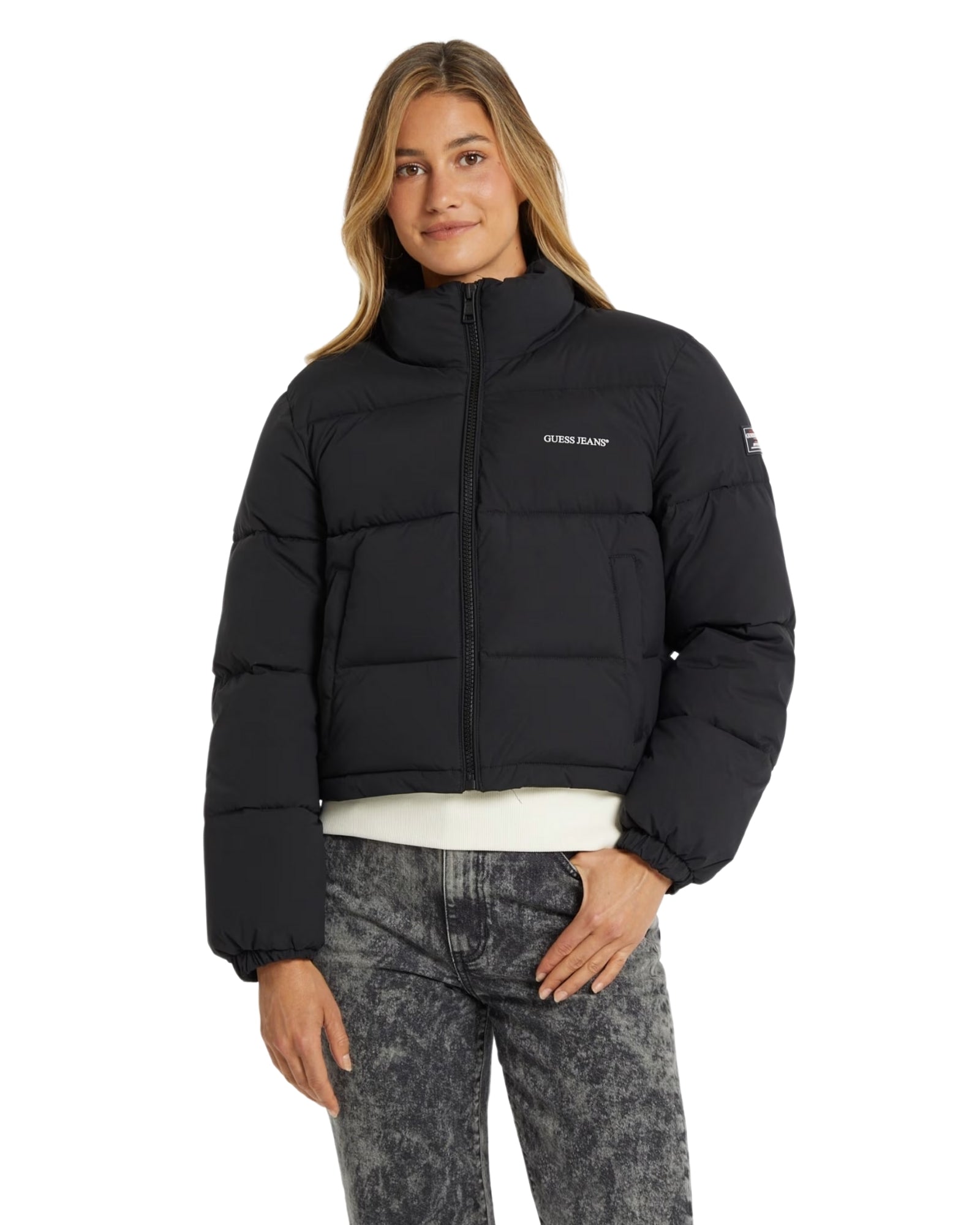 Guess Women's Cropped Puffer Jacket - Lightweight Quilted Winter Coat for Fashion & Warmth | Perfect for Casual Outings, Travel & Cold Weather