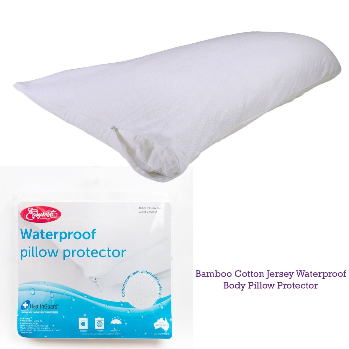 Easyrest Cotton Jersey Waterproof Body Pillow Protector - Hypoallergenic Pillow Cover for Side Sleepers & Pregnancy Support | Ideal for Bed, Sofa & Travel Use