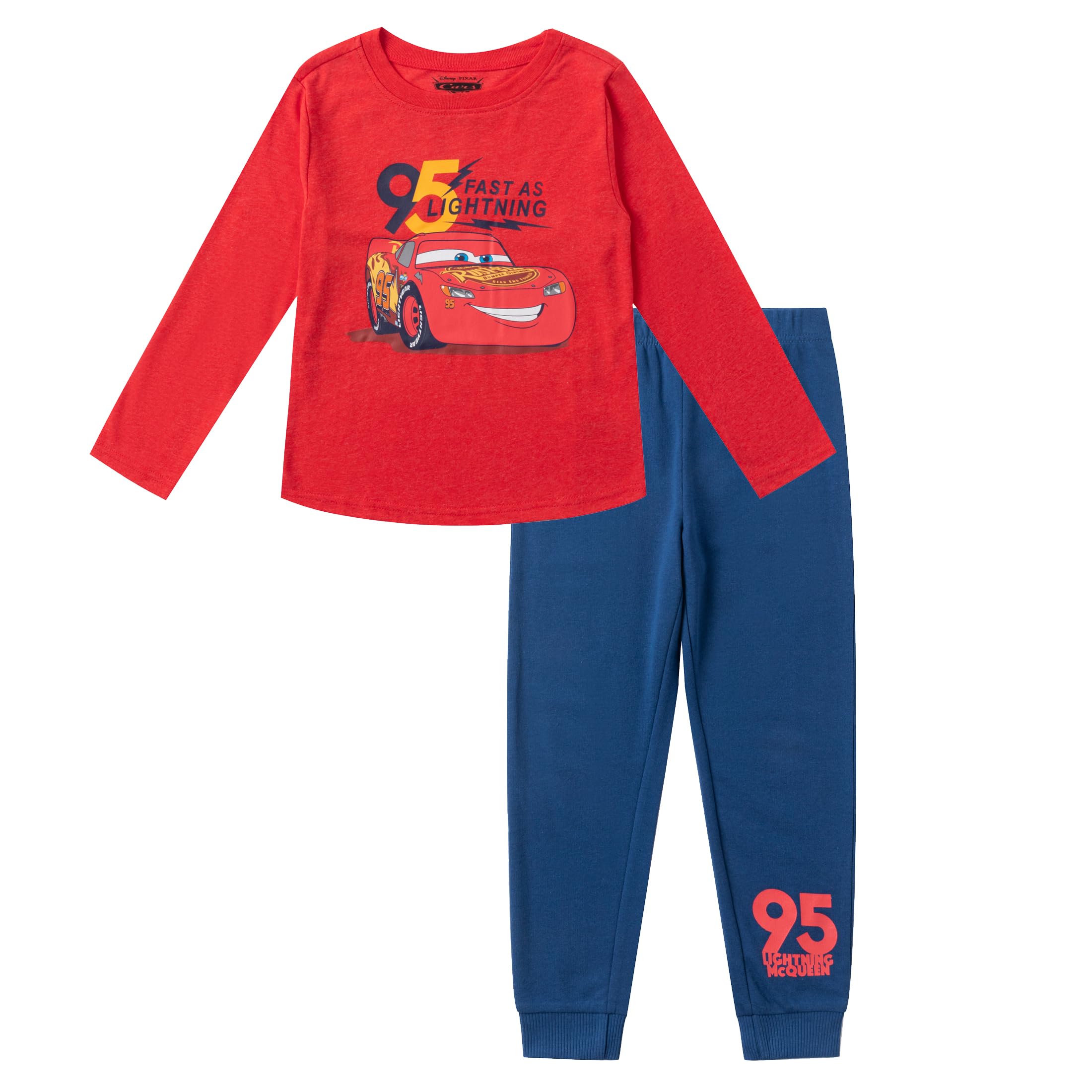 Disney Cars Lightning McQueen Boys Long Sleeve Sweatshirt & Pants Set - Toddler & Kids 2-8 Years | Soft Cotton Playwear for School, Playdates & Birthday Parties