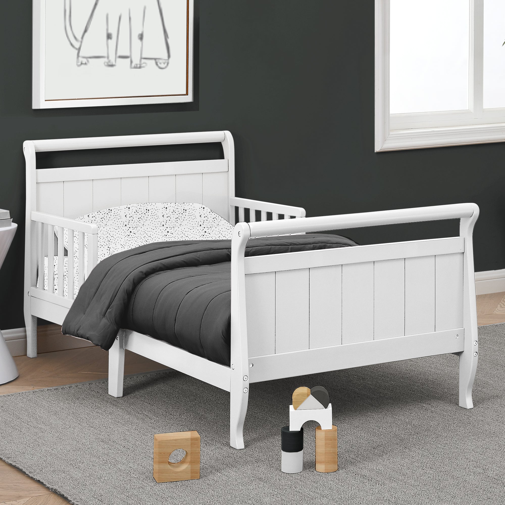 Wooden Sleigh Toddler Bed for Kids - Rustic Nursery Furniture for Boys & Girls - Perfect for Bedrooms, Daycare Centers, and Cozy Sleep Spaces