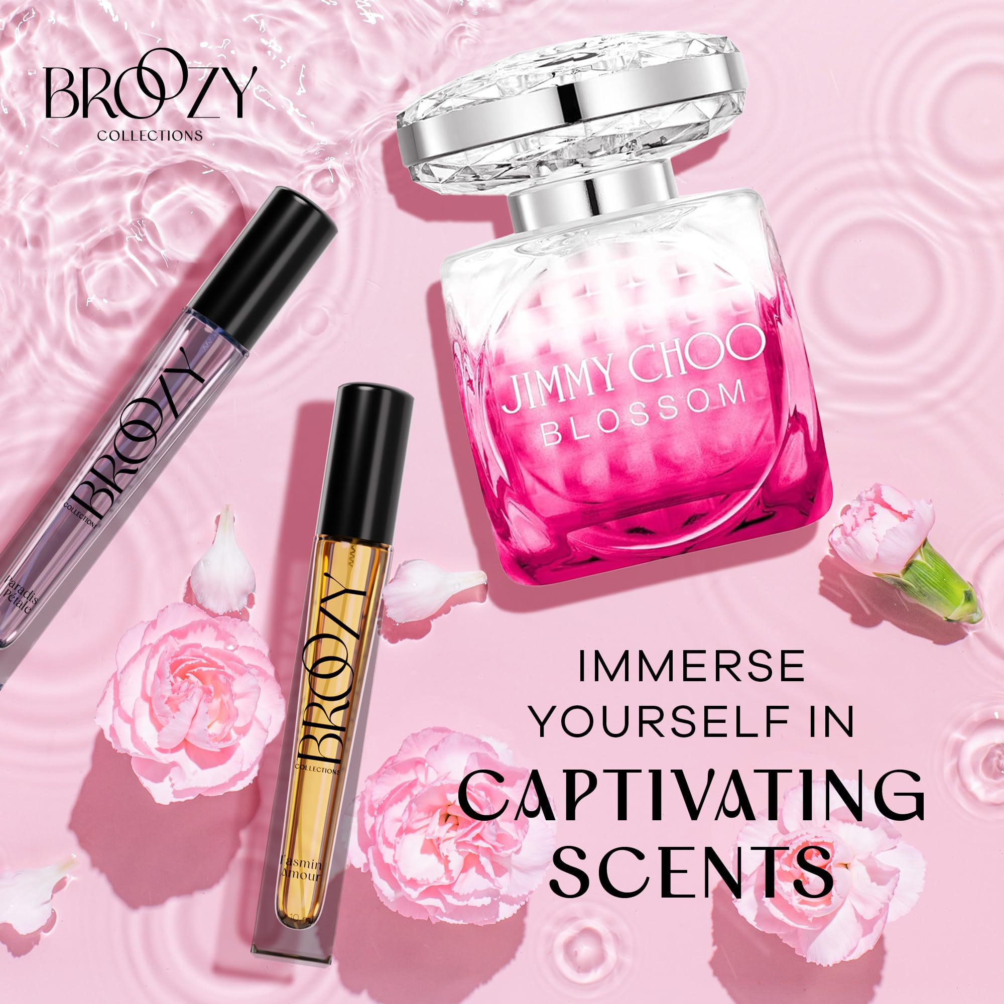 Jimmy Choo Blossom Perfume Gift Set for Women - 1 Full Size 100ml + 2 Travel Size 10ml Mini Perfume Samples - Luxury Designer Fragrance Set for Birthday, Anniversary & Valentine's Day Gifts