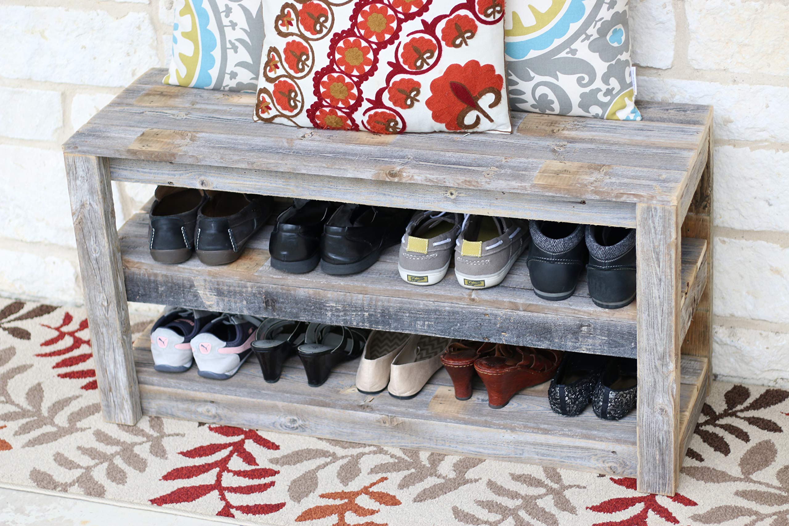 Doug and Cristy Designs Natural Wood Entryway Storage Bench with Seat | Perfect for Hallway, Mudroom & Home Organization