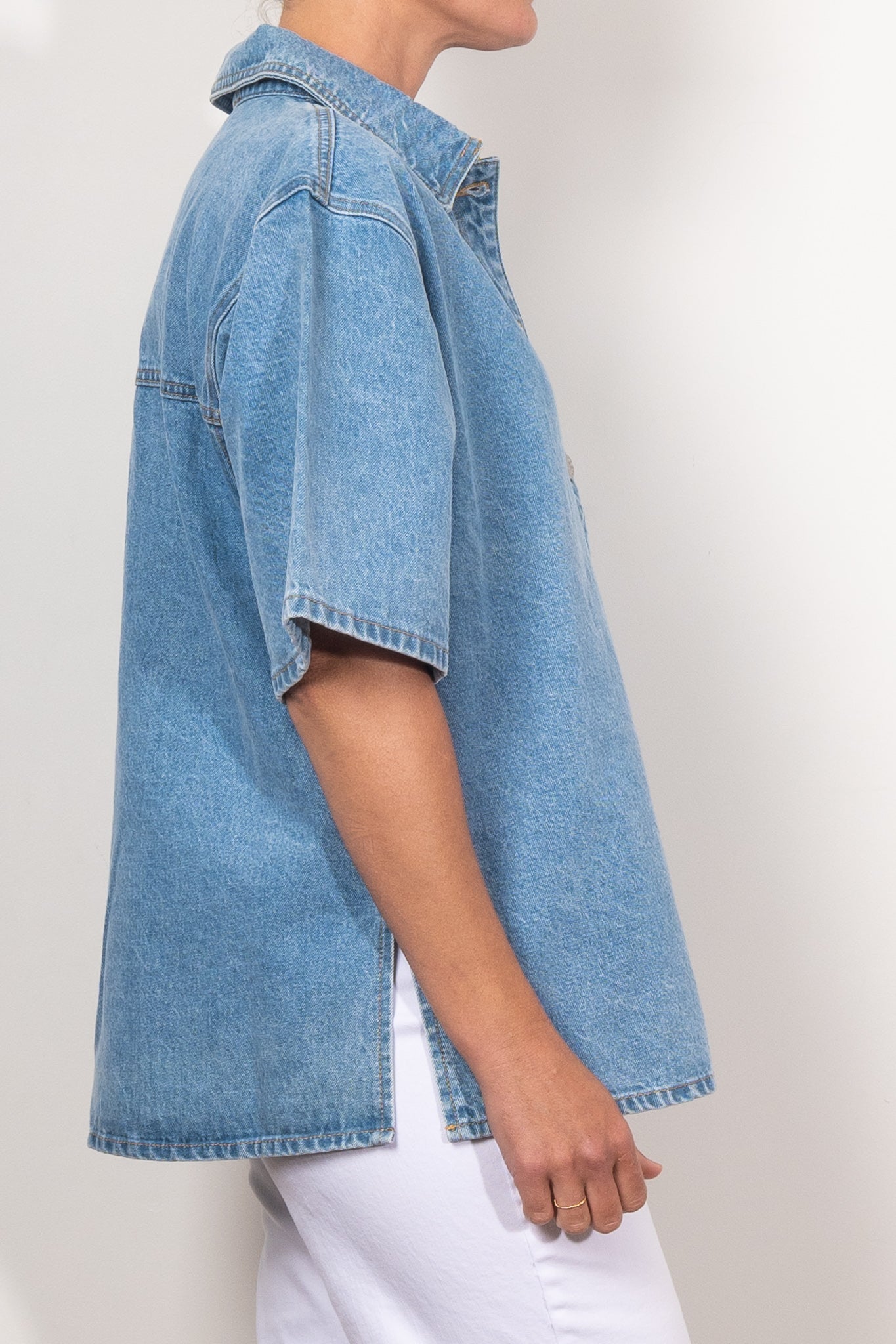 Ena Pelly Reese Oversized Denim Shirt for Women - Stylish Long Sleeve Button Down Shirt - Casual & Streetwear Outfits - Perfect for Layering, Date Night and Everyday Wear