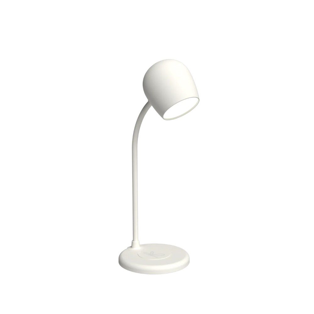 KREAFUNK Ellie Desk Lamp with Bluetooth Speaker & Wireless Charger - Modern LED Desk Light for Home Office, Bedroom, Dorm - White | Stylish & Functional Lighting for Work, Study, and Relaxation