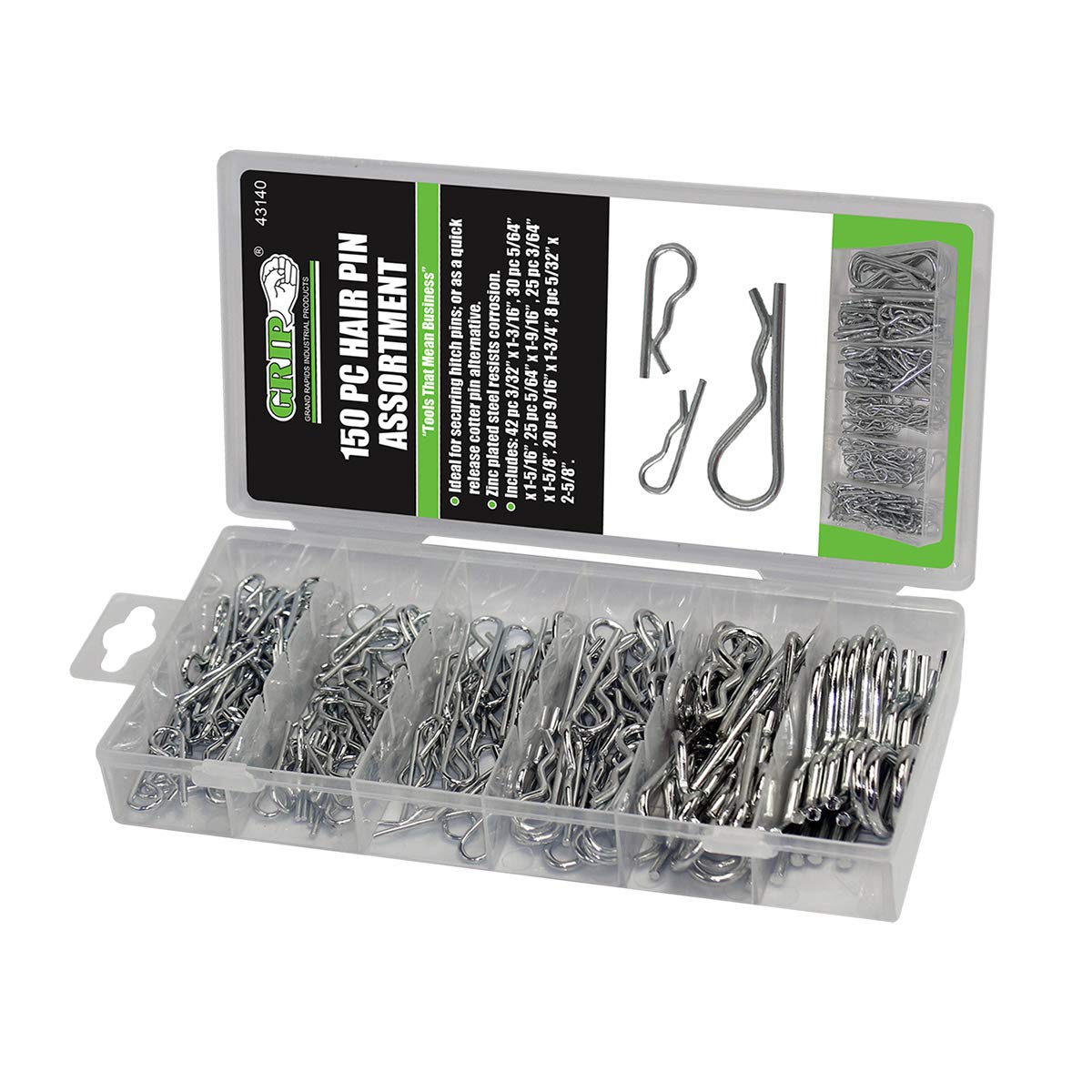 150-Piece Grip Hair Pin Assortment - Zinc Plated Steel Clips for Hitch Pin Lock System - Secure Trailers, RVs, and Heavy Equipment Accessories