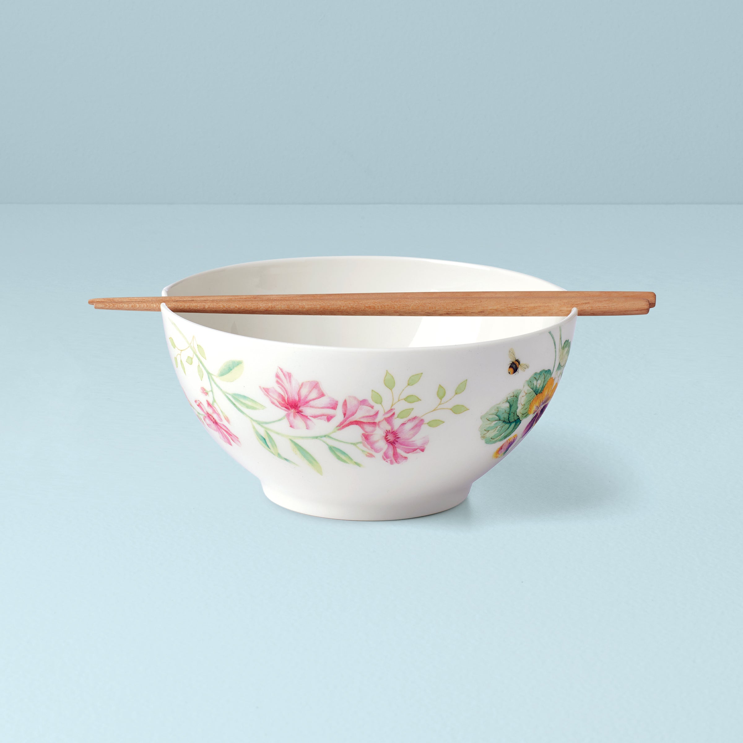 Butterfly Meadow Ceramic Rice Bowl & Chopsticks Set - Elegant Asian Dining Tableware for Sushi, Ramen, and Home Decor