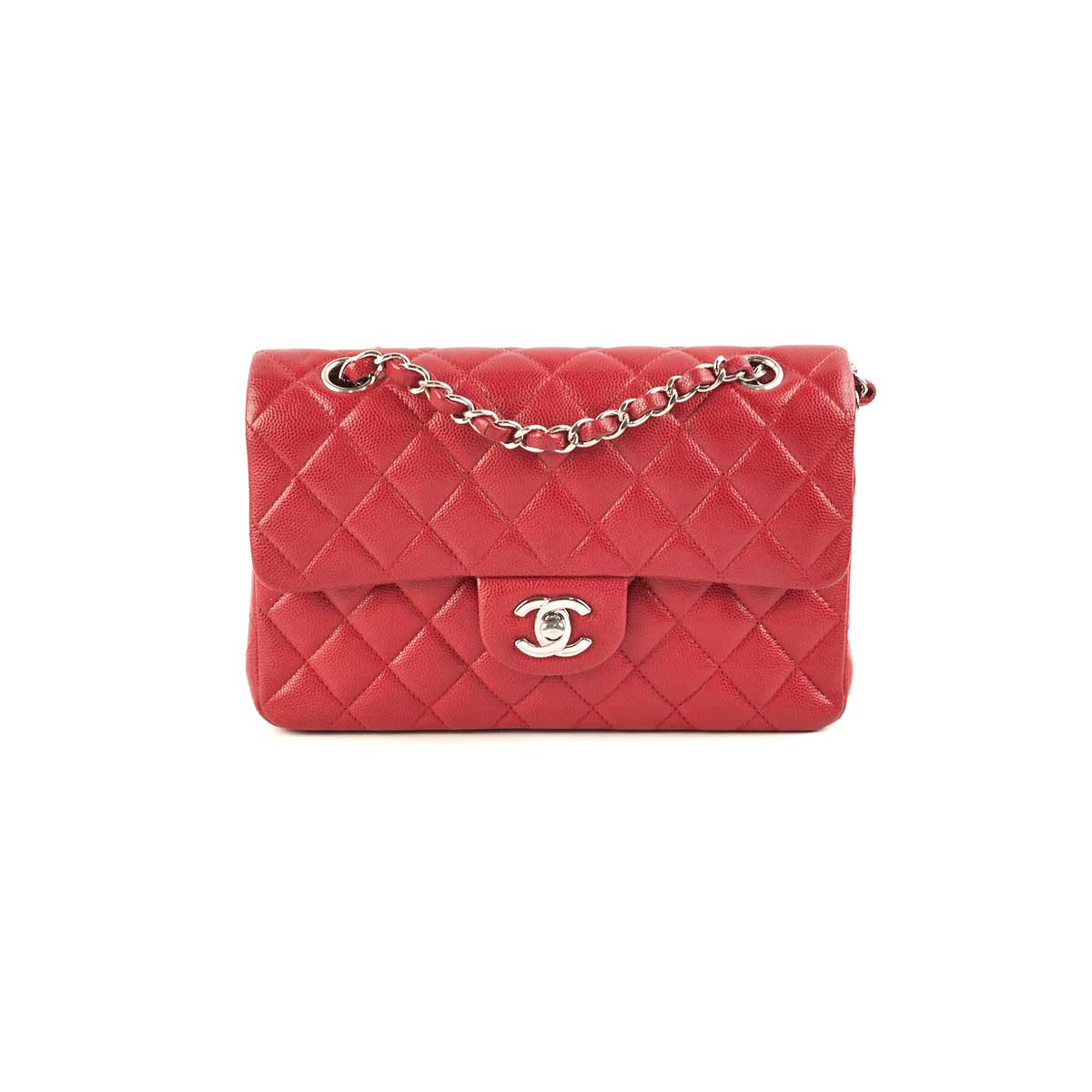 Chanel 18B Small Classic Flap Bag in Red Caviar Leather - Perfect for Evening Parties, Date Nights & Luxury Fashion Accessories