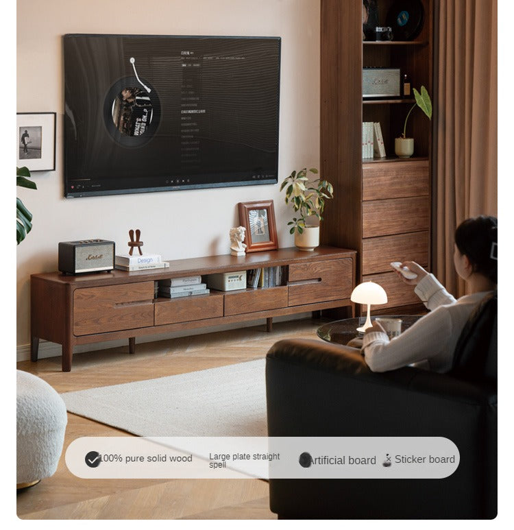 Solid Oak Wood Nordic TV Stand with Storage - Modern Living Room Entertainment Center for TV, Gaming & Media Storage