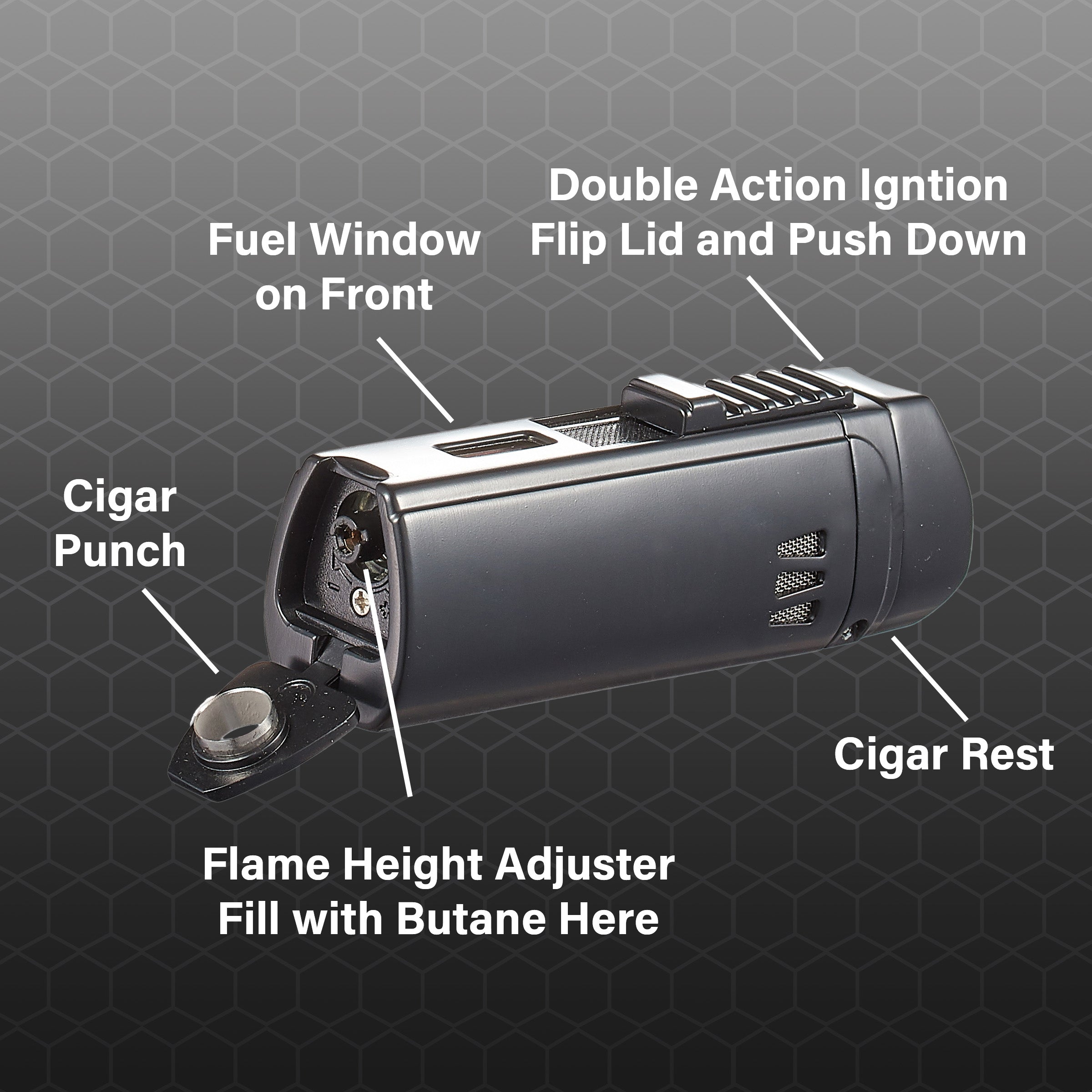 Visol Denali Triple Torch Cigar Lighter - Windproof Butane Lighter for Cigars, Cigarettes & Outdoor Use - Durable Black Finish (Perfect for Smoking, Camping & Gifts)