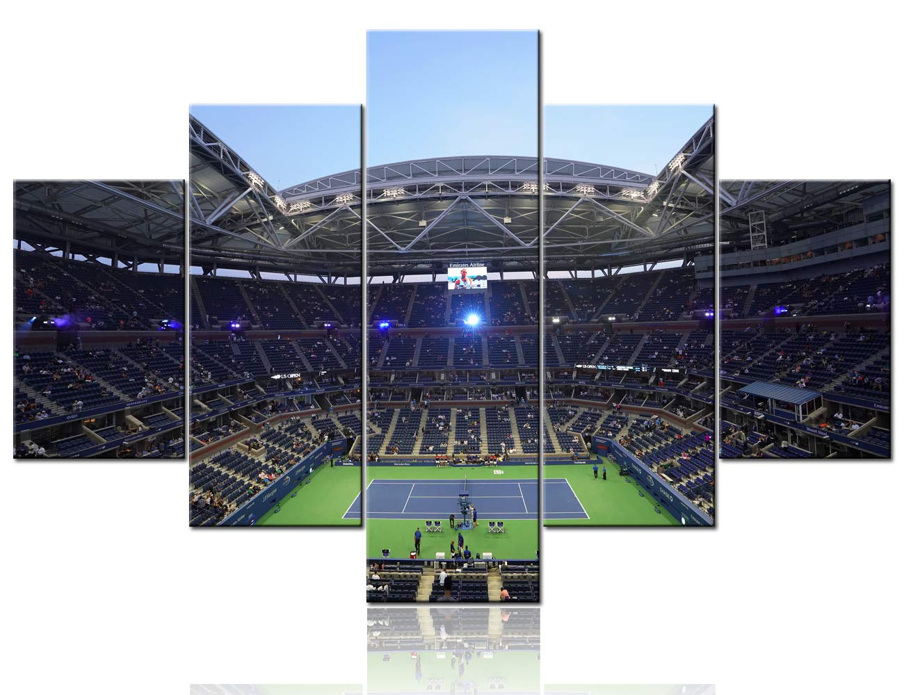 5 Pcs US Open Tennis Wall Art - Arthur Ashe Stadium Canvas Print, Billie Jean King National Tennis Center Night Session Landscape, Stretched & Ready to Hang - Perfect for Living Room, Bedroom, or Office Decor