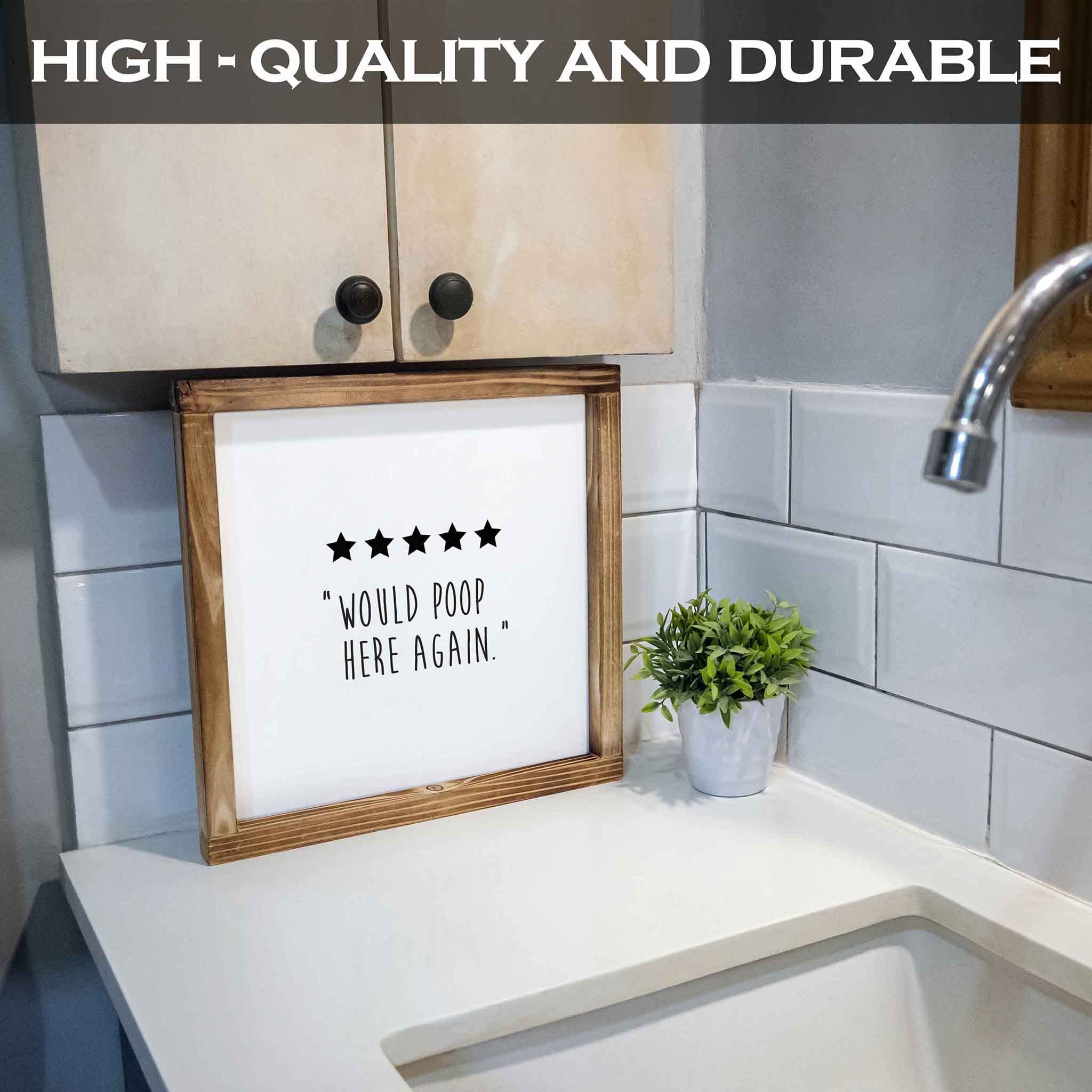 Funny 5 Stars Would Poop Here Again Bathroom Sign - Farmhouse Wall Decor for Bathrooms