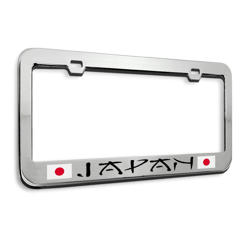 Japanese Flag Stainless Steel License Plate Frame - Durable Metal Tag Holder with 2 Holes - Perfect for Car Enthusiasts & Japan-Themed Vehicles