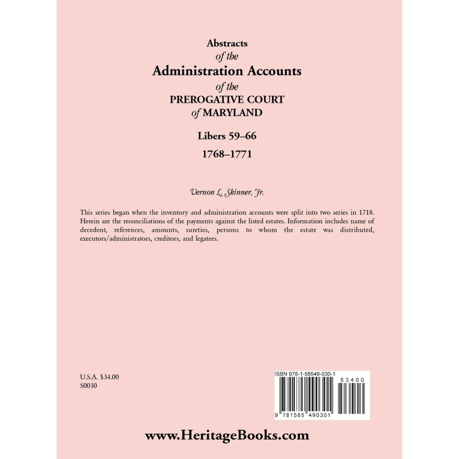 Abstracts of the Administration Accounts of the Prerogative Court of Maryland 1768-1771 (Libers 59-66) - Genealogy Research & Historical Document Collection for Ancestry Studies