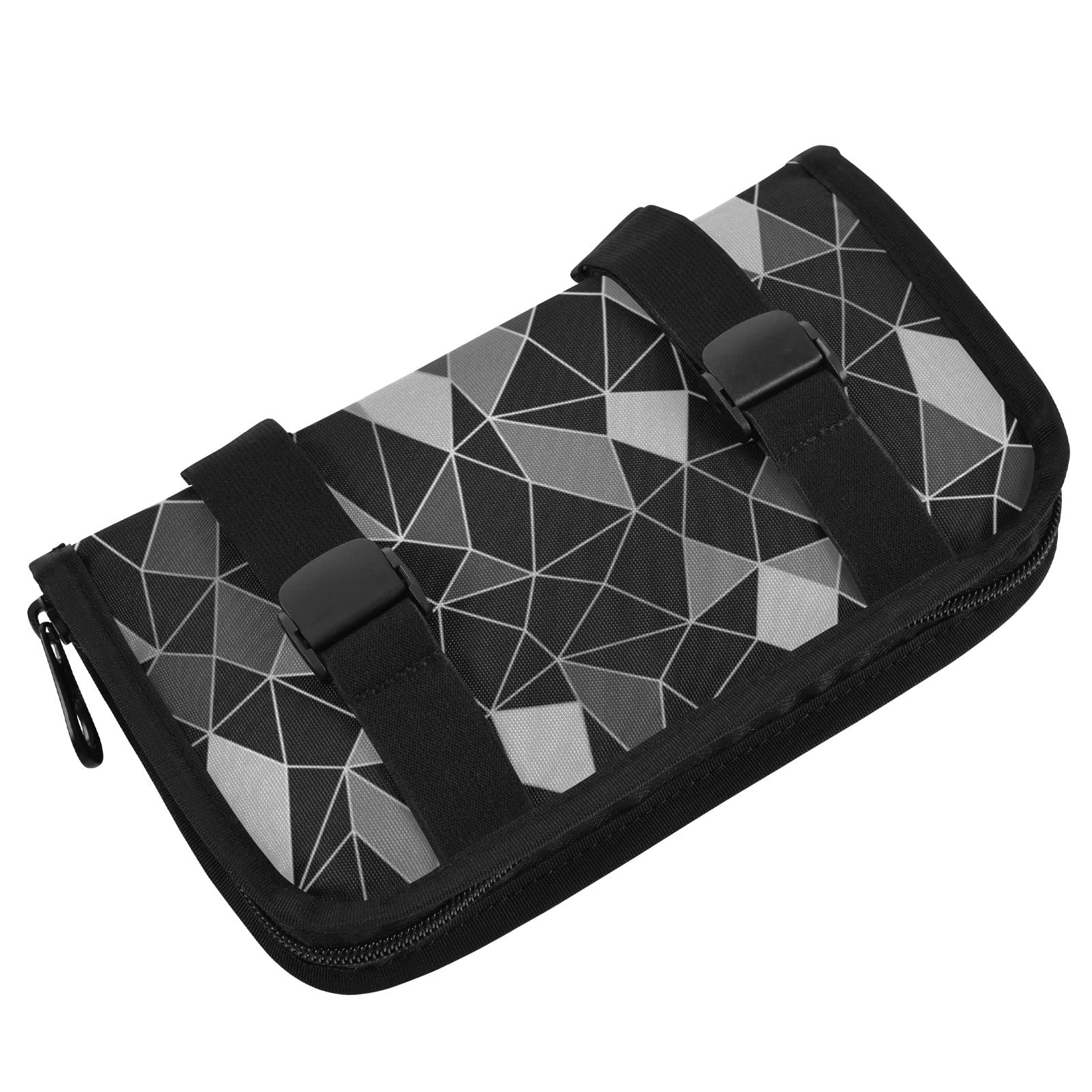 Geometric Black Grey Pattern Car Tissue Holder - Nylon Sun Visor Napkin & Mask Organizer - Car Tissue Box with Refill - Perfect for Road Trips & Daily Commutes