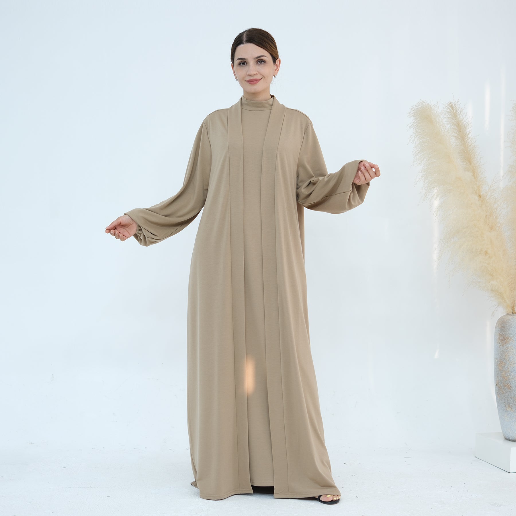 Jojo 3-Piece Modal Abaya Set in Beige - Premium Comfort Prayer Dress for Women - Perfect for Ramadan, Eid & Islamic Occasions