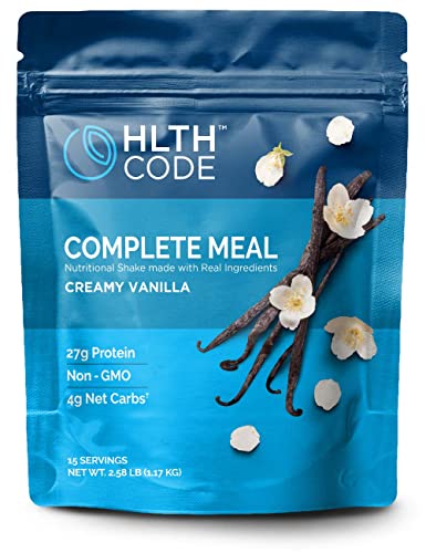 HLTH Code Complete Meal Replacement Powder - High Protein, Creamy Vanilla Flavor, 15 Servings | Keto & Low Carb Shake for Weight Loss, Post-Workout Recovery & Busy Lifestyle | Perfect for Breakfast Smoothies, Gym Nutrition & On-the-Go Meals
