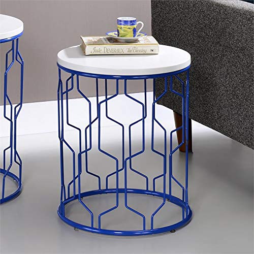 Furniture of America Vereira Metal 2-Piece Nesting Table Set - Blue & White Modern Side Tables for Living Room, Bedroom, or Office Decor