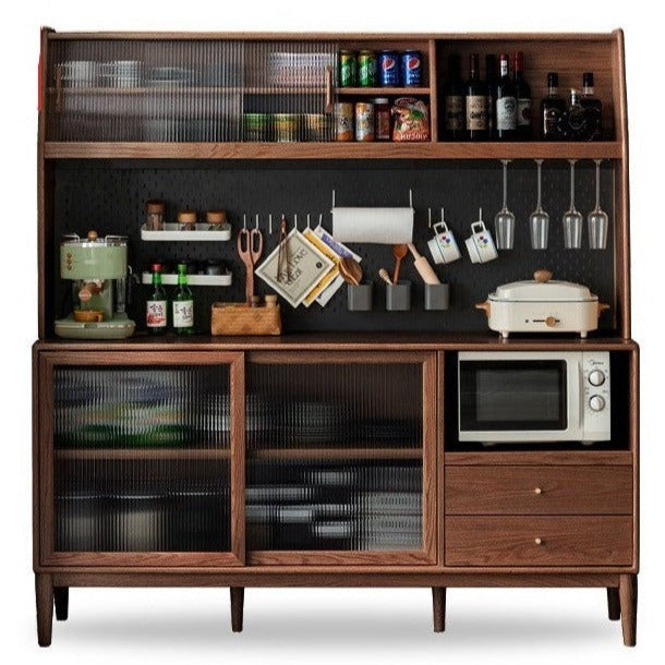 Solid Oak Wood Sideboard Buffet Cabinet - Multi-Functional Storage for Dining Room, Living Room & Entryway - Rustic Farmhouse Style Furniture for Home Decor