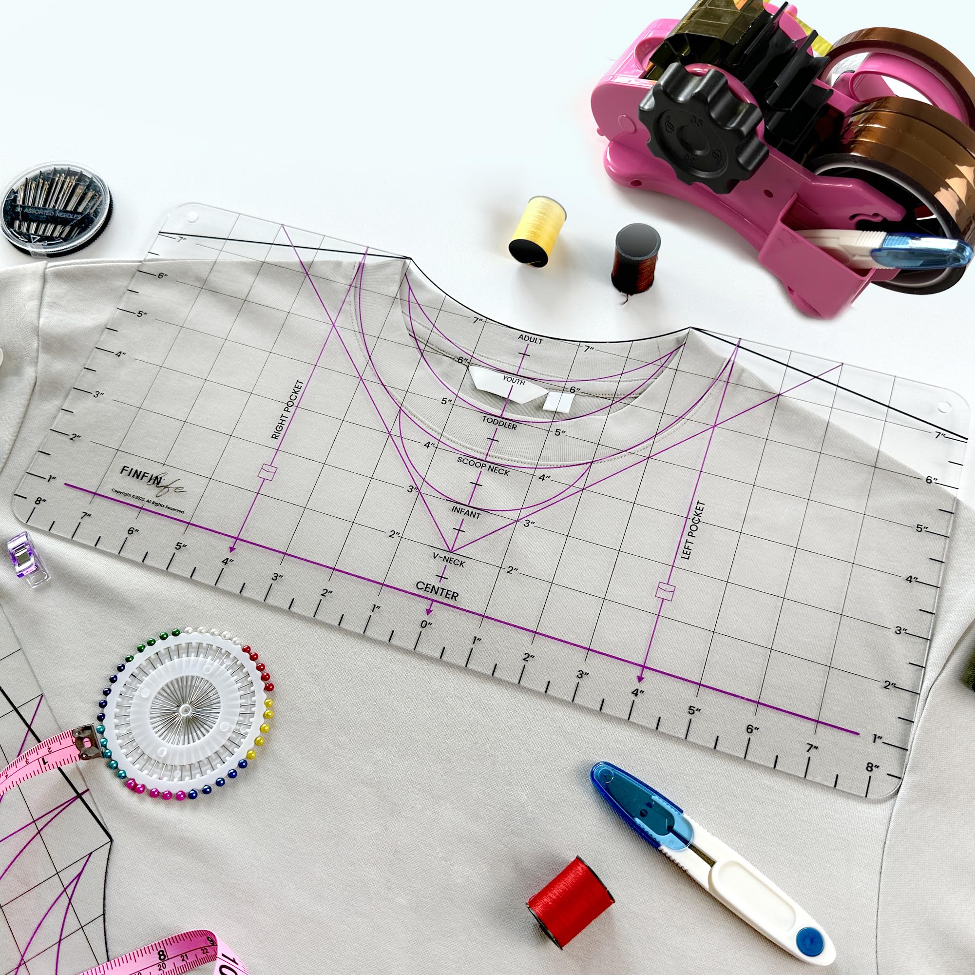 Acrylic XL T-Shirt Ruler Guide for Vinyl Alignment & Heat Press - Shirt Measurement Tool for Infant, Toddler, Youth & Adult Sizes - Perfect for Front/Back/Scoop/V-Neck T-Shirt Designs - Essential Heat Press Accessories & Supplies for DIY Crafting & Custom Apparel Business