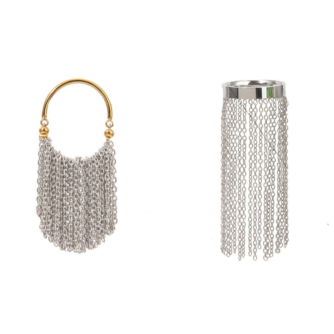 Exaggerated Gold and Silver Two-Tone Tassel Chain Ring for Women | Trendy Boho Jewelry for Parties, Weddings & Everyday Wear | JDR041