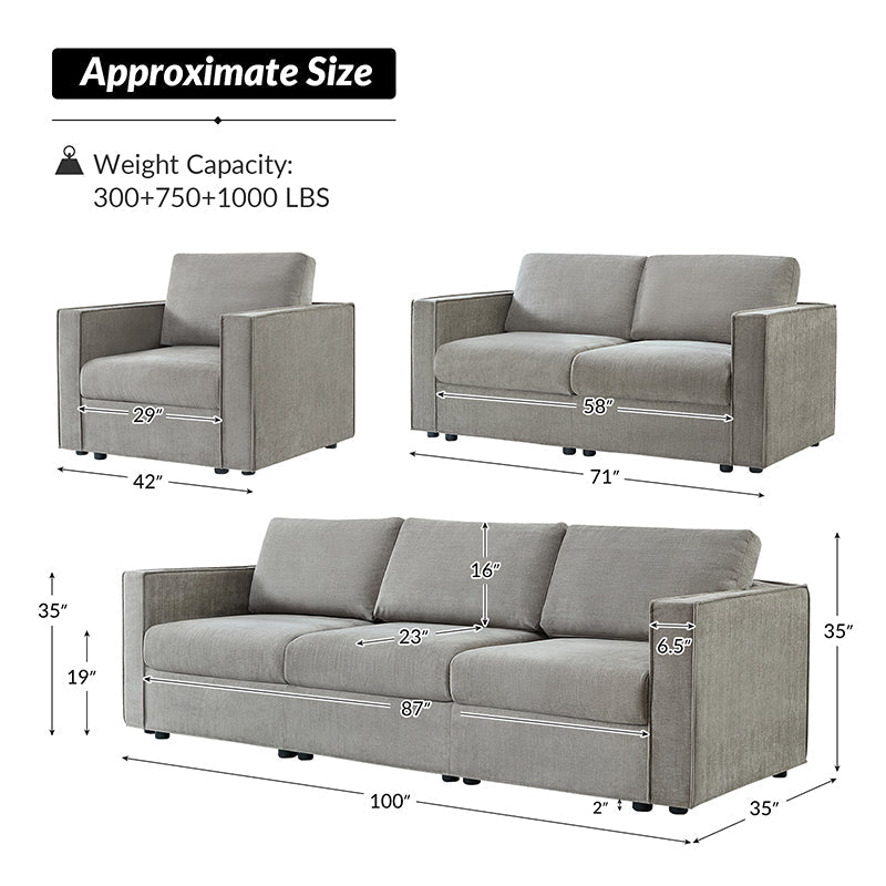 Dilcia 3-Piece Slipcovered Sofa Set - Modern Living Room Furniture with Removable Covers for Easy Cleaning | Perfect for Small Spaces, Apartments & Cozy Home Decor