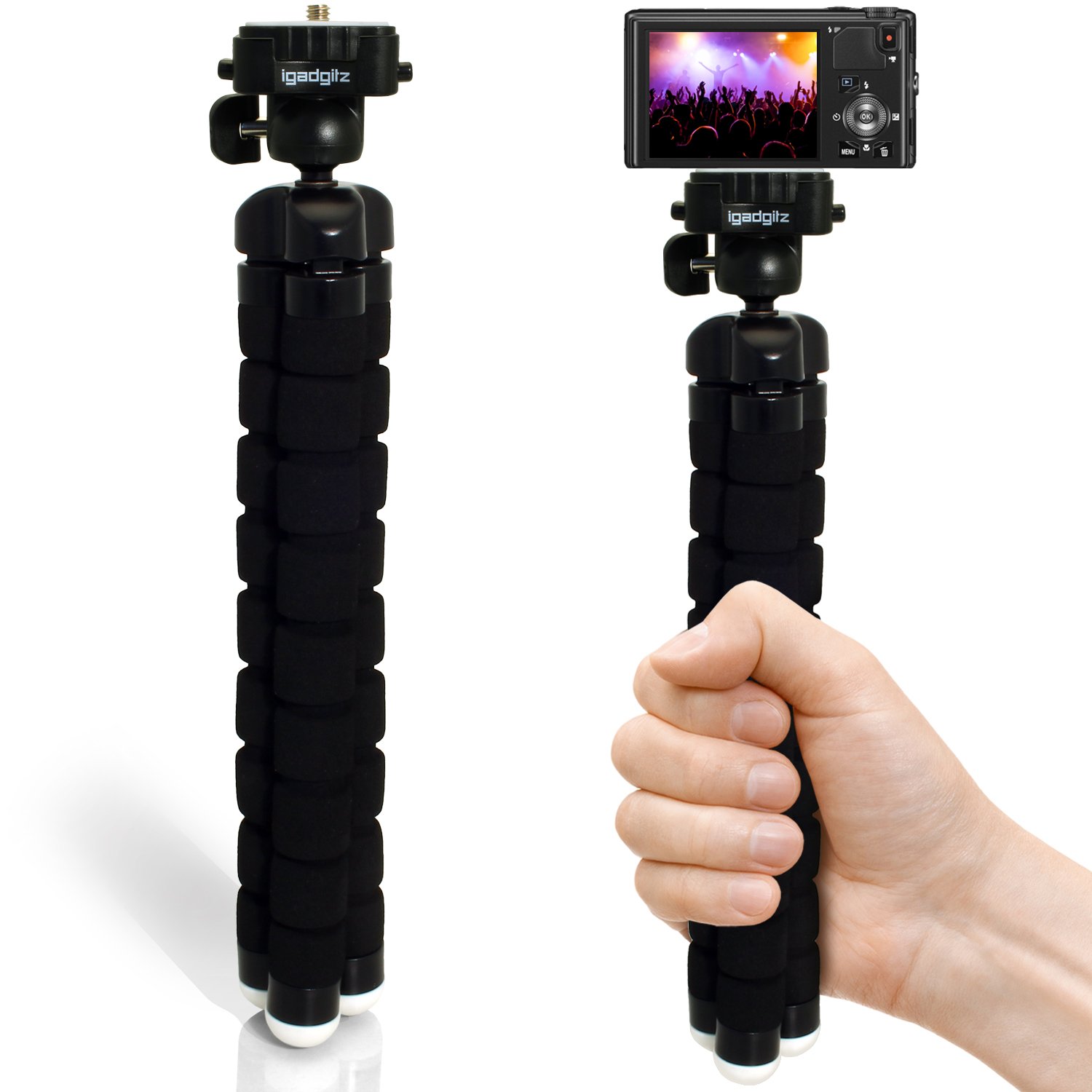 Lightweight Universal Flexible Foam Mini Tripod for DSLR Cameras with Quick Release Plate - Black | Portable Travel Tripod for Photography, Vlogging & Outdoor Shooting
