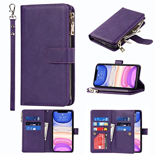 9 Card Slots Zipper Purple